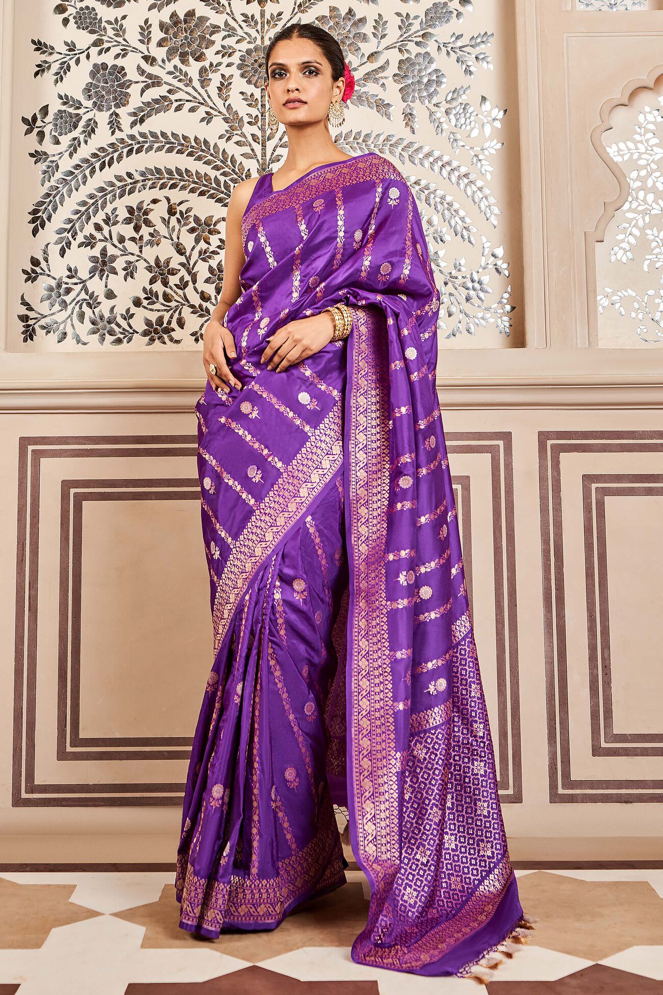Sravya Benarasi Saree, Purple, image 1