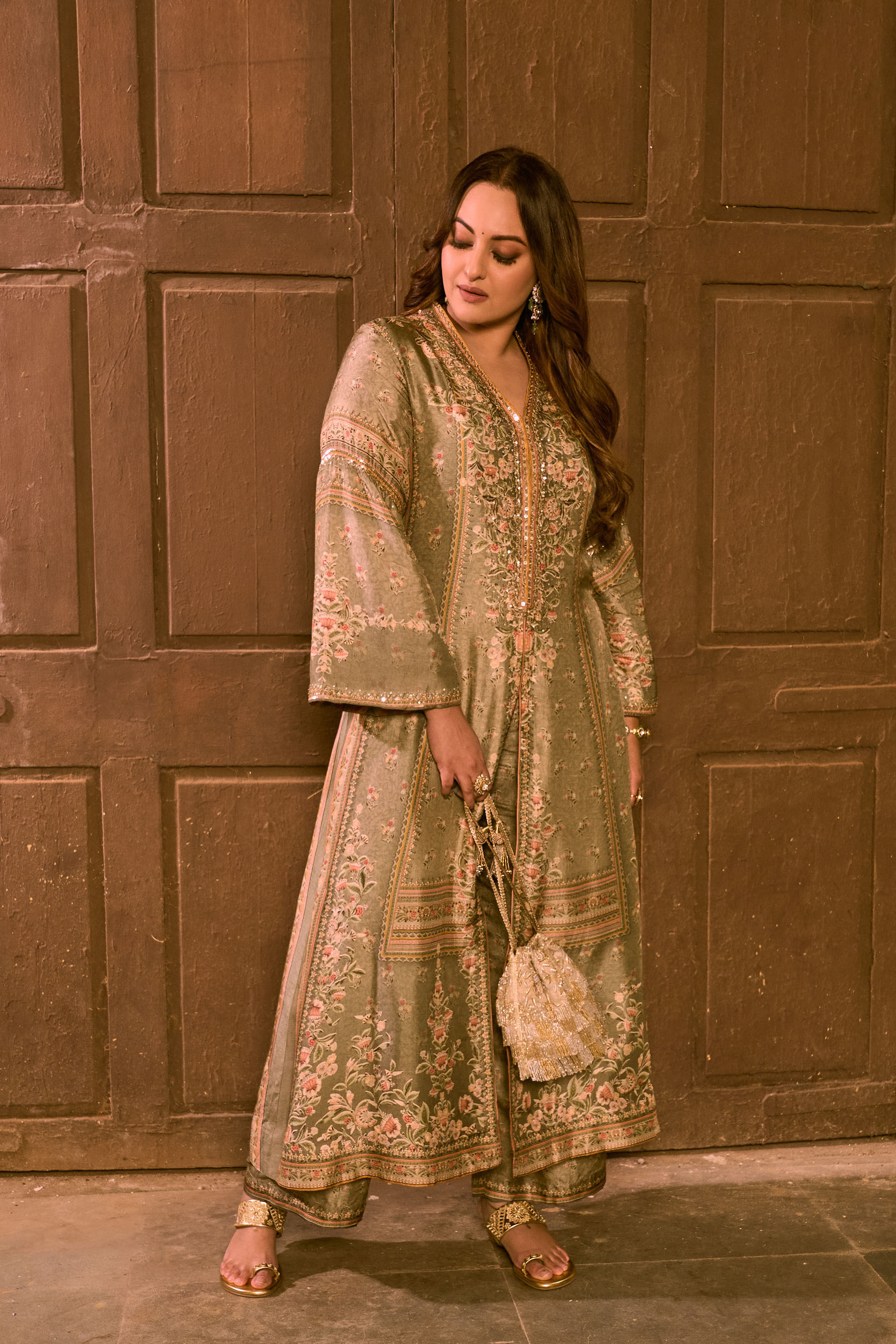 Laraline Printed Silk Jacket Set - Grey, , image 2