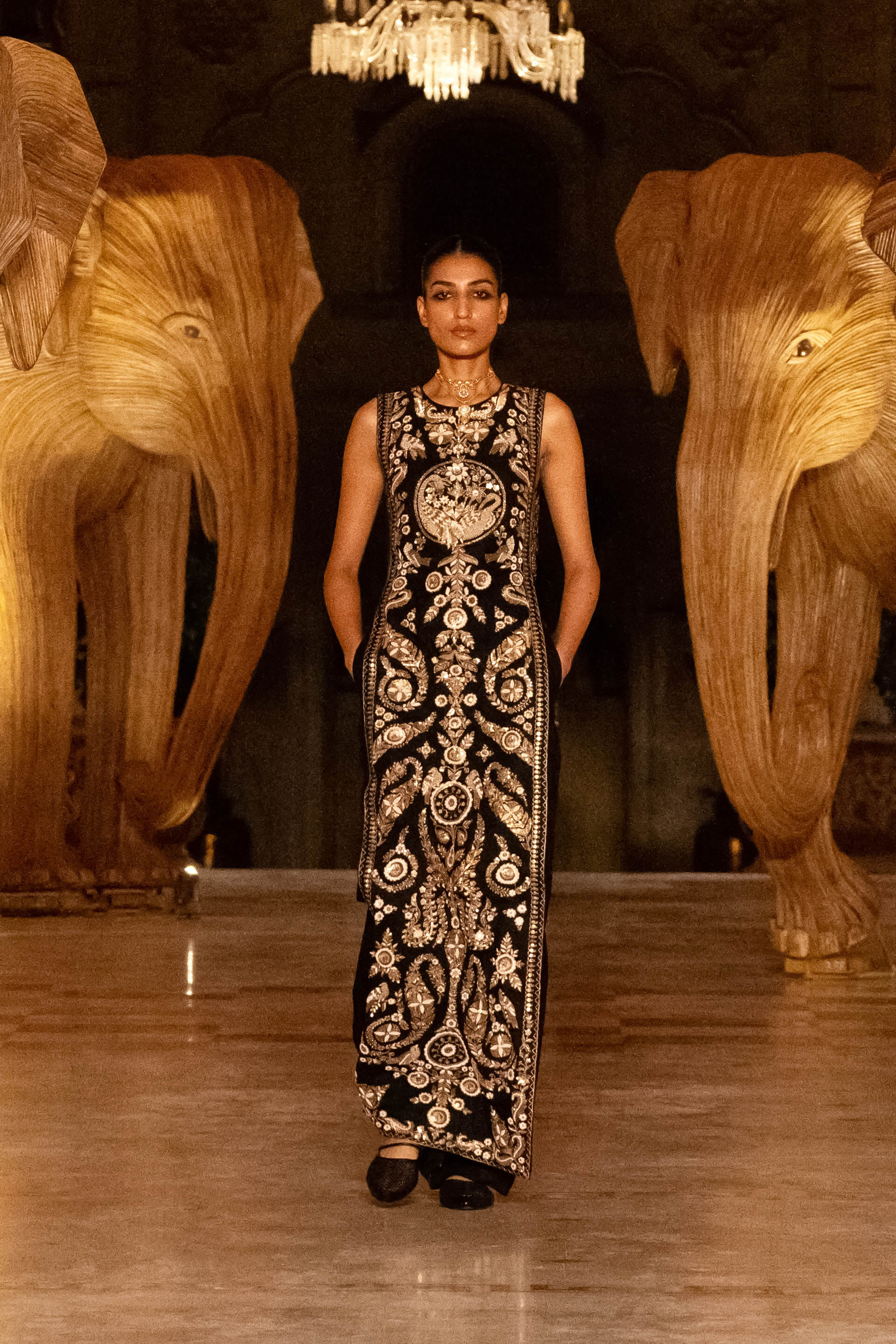 From The Wilderness Embroidered Zardozi Silk Tabard Set - Black, Black, image 5