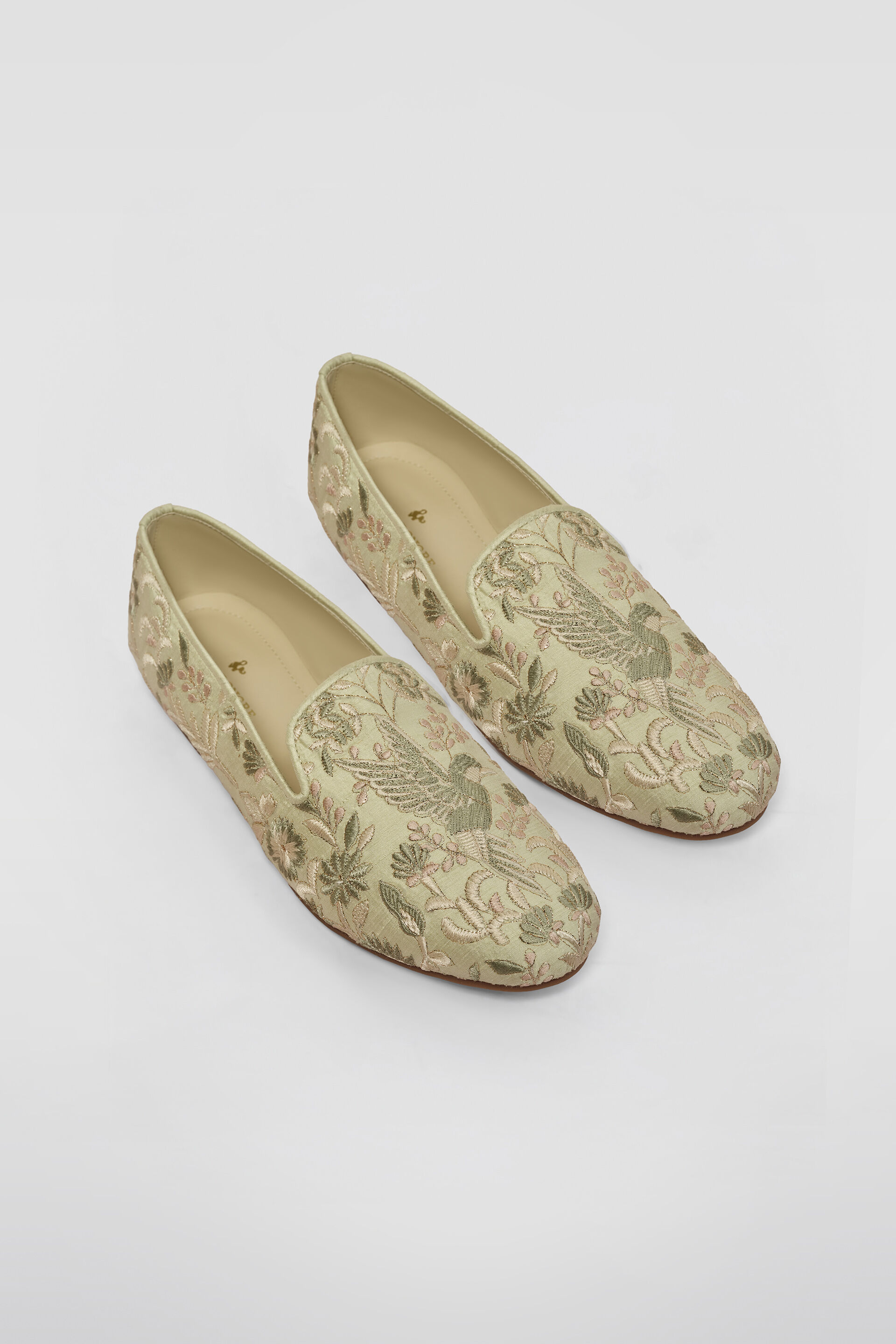 Kshiraj Embroidered Silk Mojris - Sage