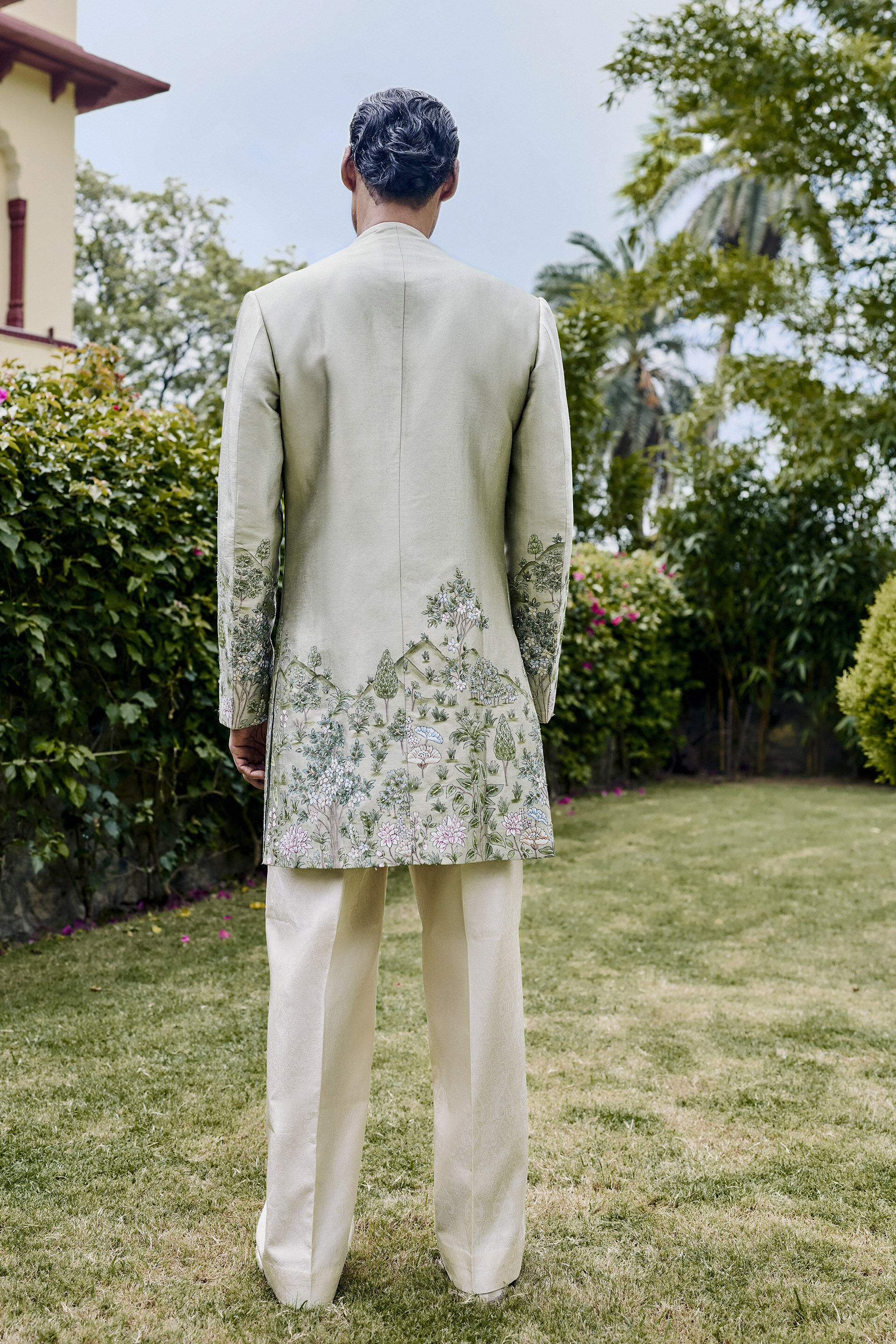 Entwine Hand-painted Pichhwai Sherwani - Sage