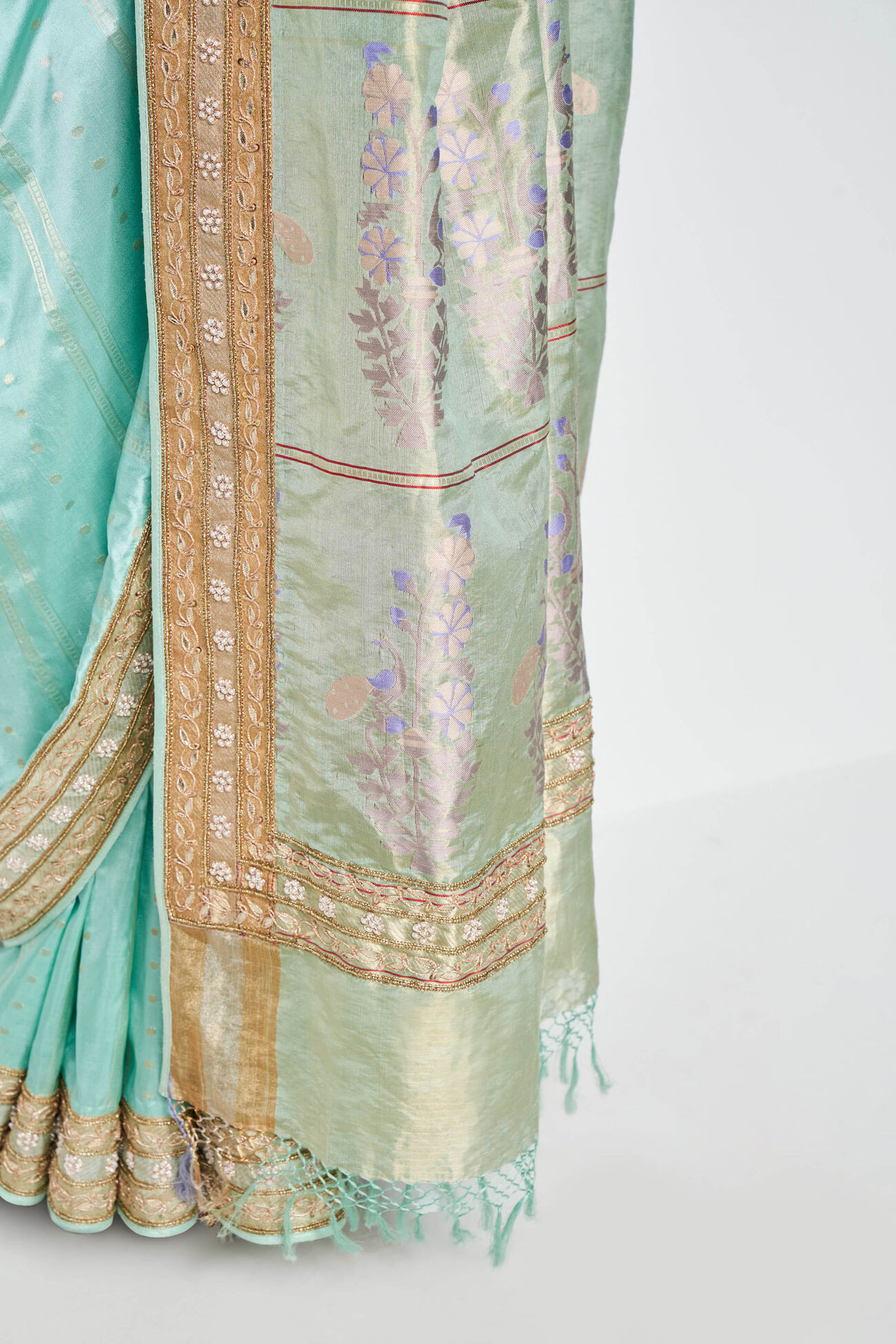 Mithila Benarasi Silk Embroidered Saree - Powder Blue, Powder Blue, image 5