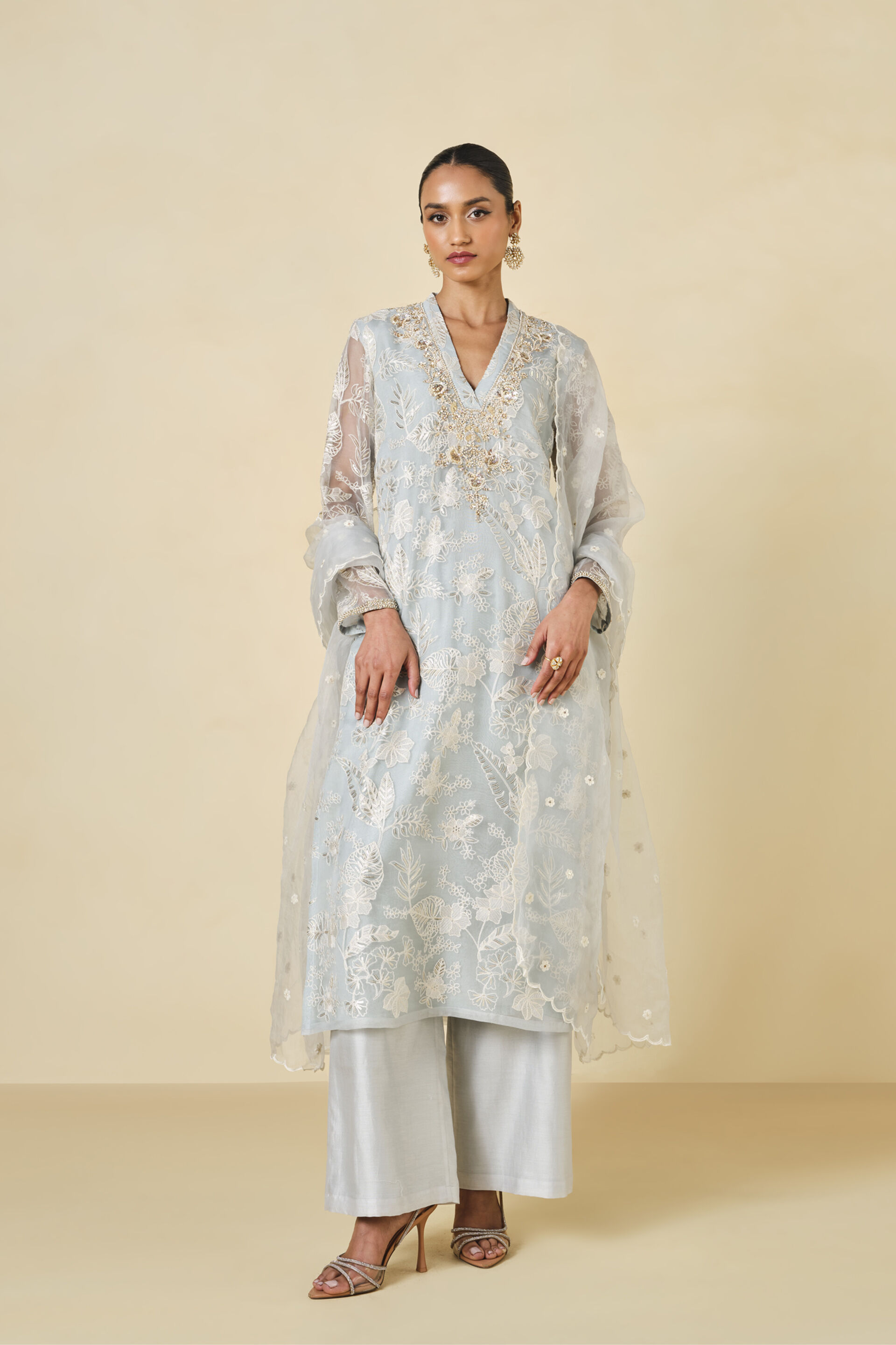 Samandar Embroidered Suit Set - Powder Blue, Powder Blue, image 1
