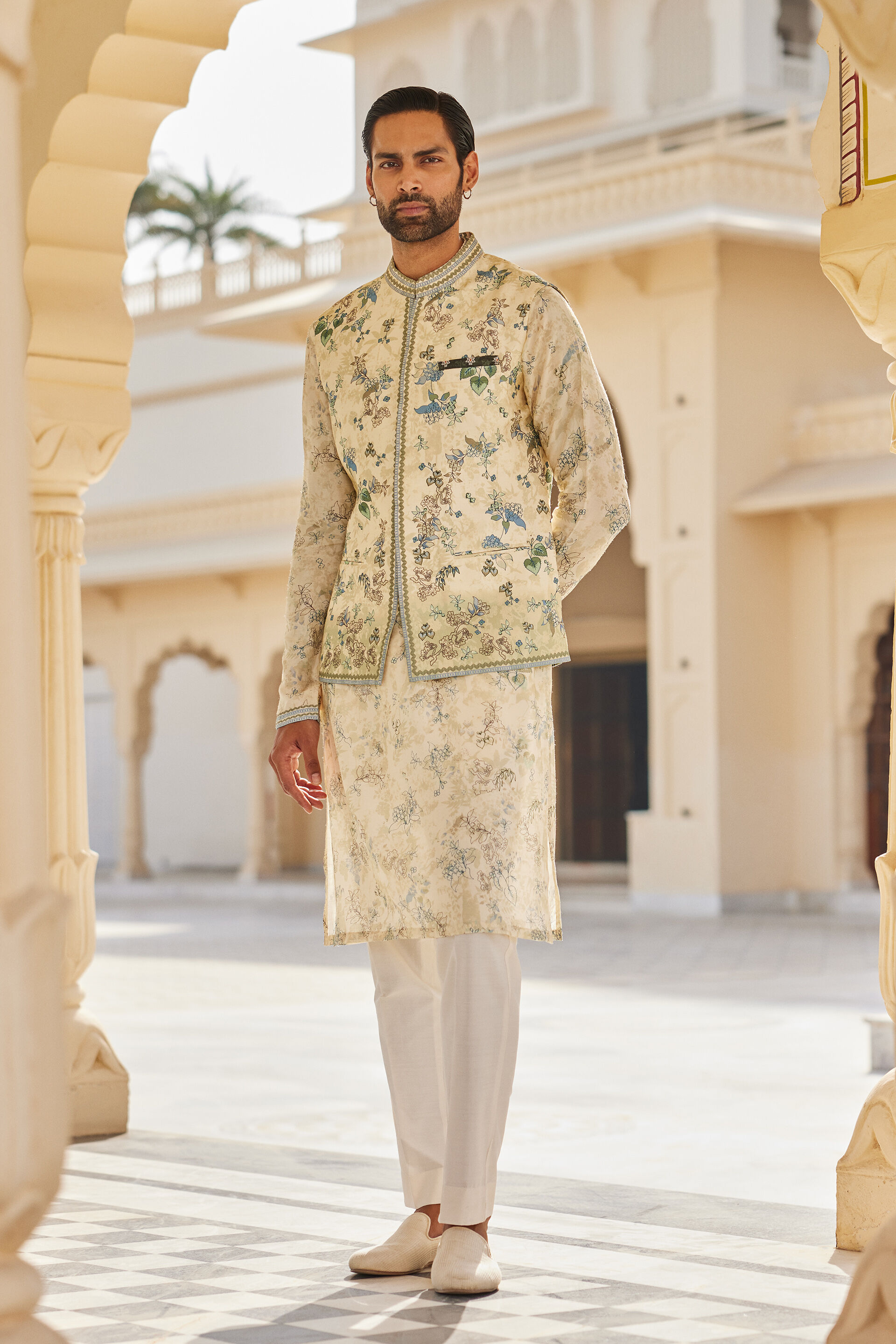 Harishva Silk Nehru Jacket - Ivory