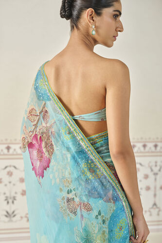 Esen Sequin Chiffon Saree - Blue, Blue, image 5