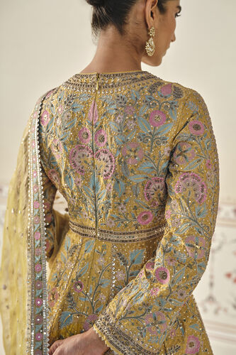 Sunburst Embroidered Zardozi Sharara Set - Yellow, Mustard, image 5