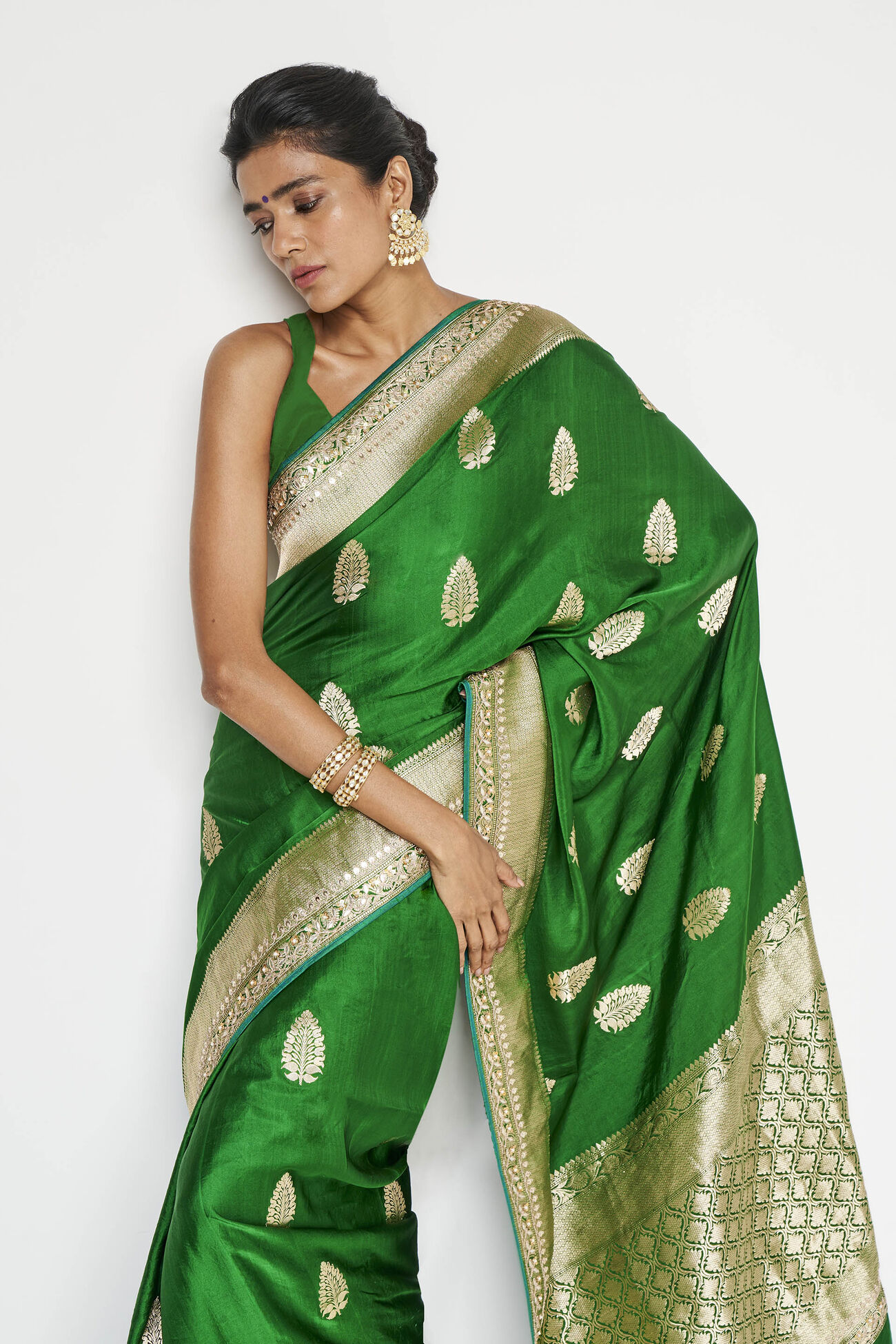 Rohana Benarasi Saree - Green, , image 4