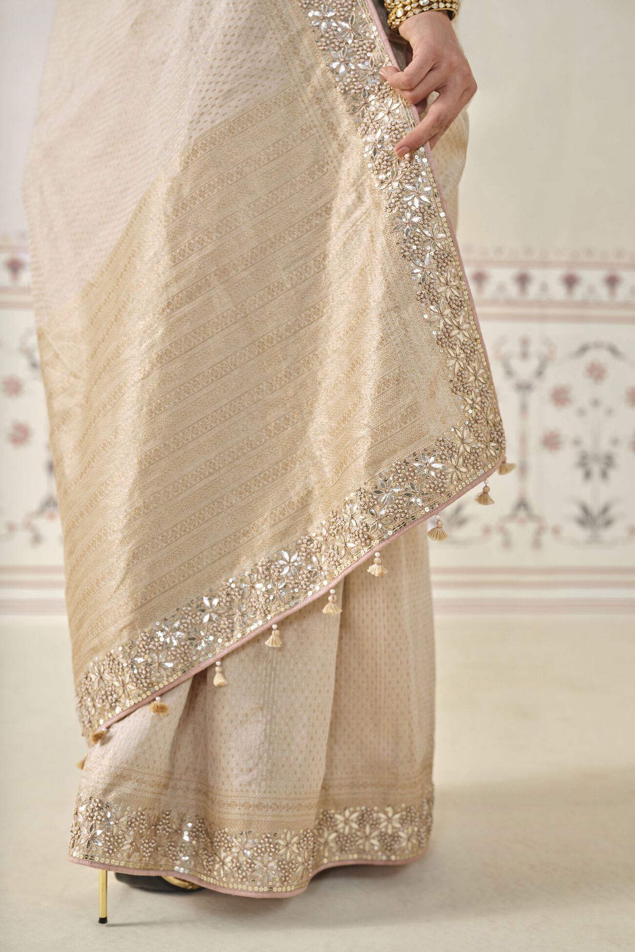 Indubha Embroidered Saree - Gold, Gold, image 6