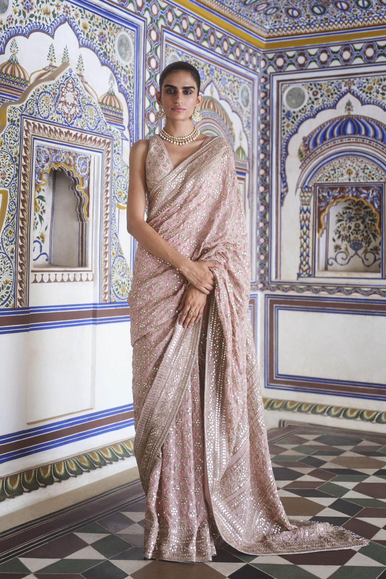 Tajanae Gota Patti Saree, Blush, image 1