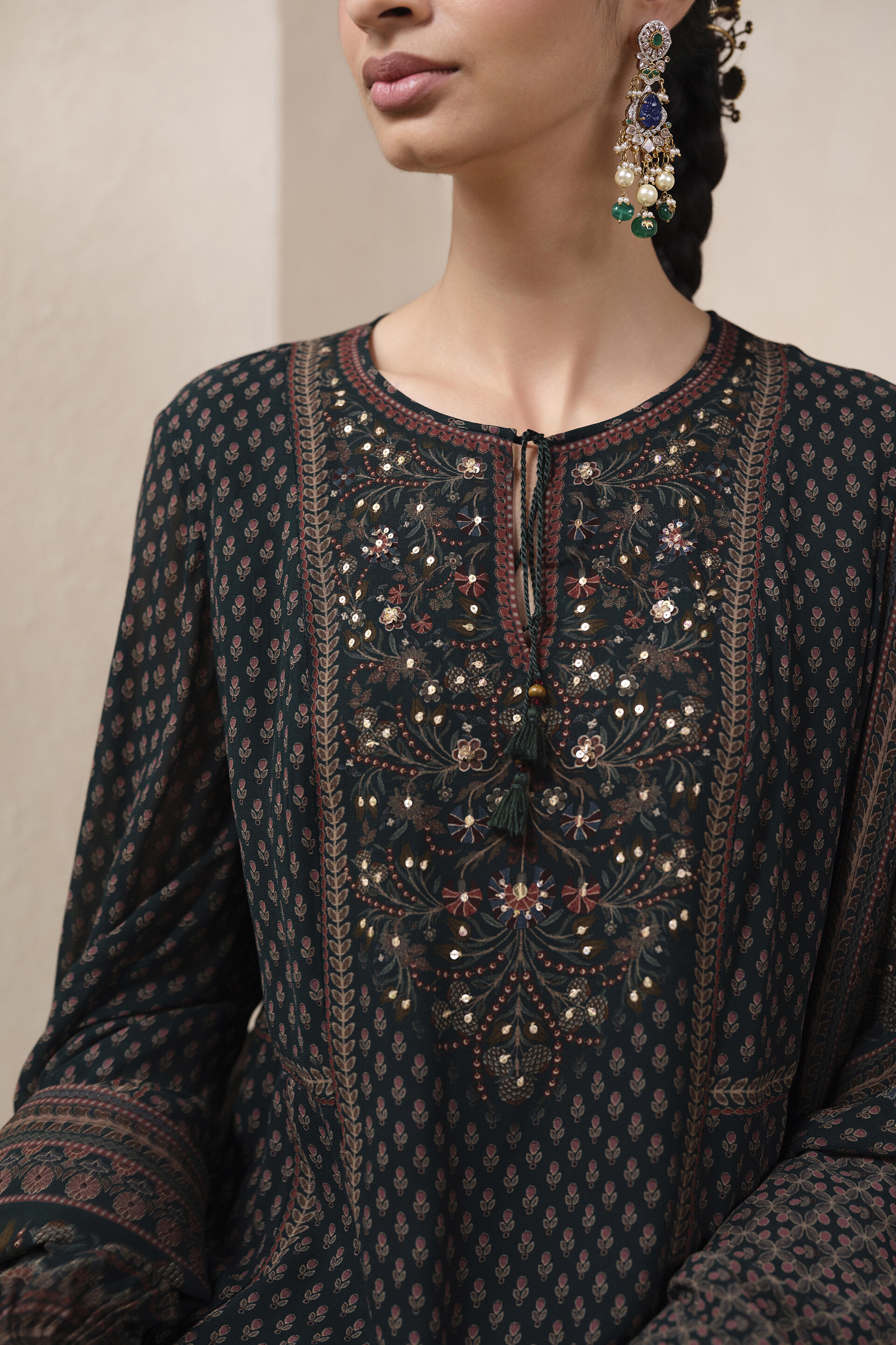 Diya Printed Suit Set in Green, Green, image 3