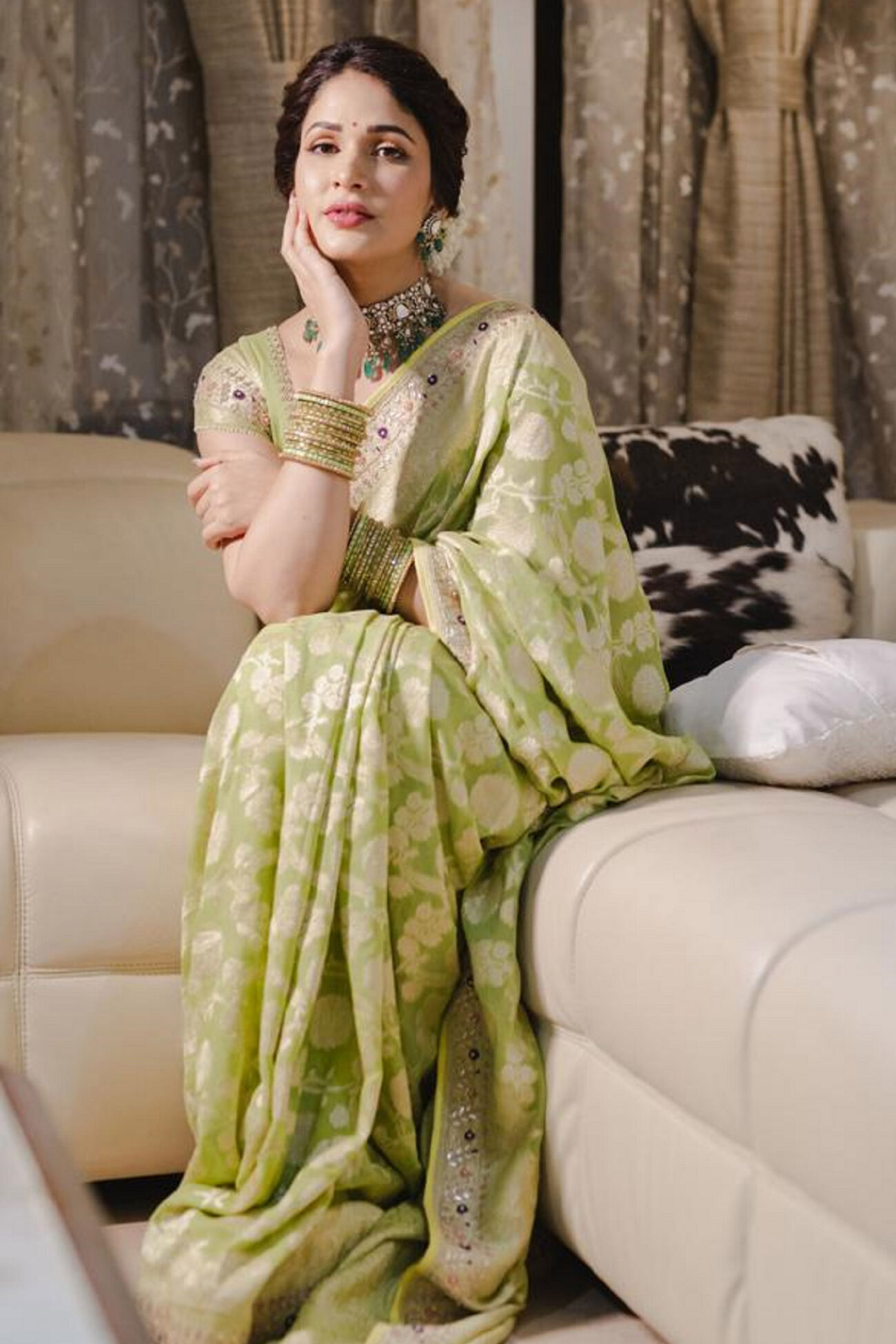 Asna Benarasi Saree-Lime, , image 1