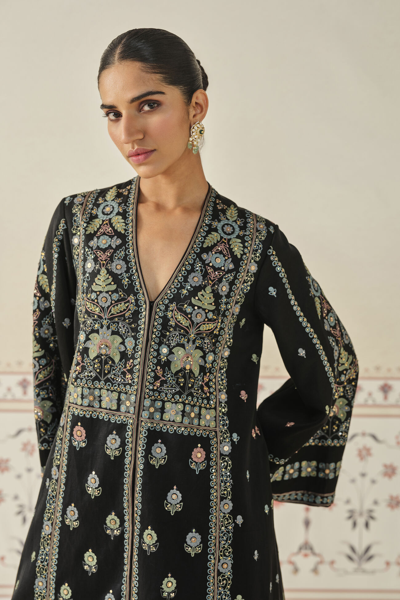 Shazana Embroidered Jacket Set - Black, Black, image 4