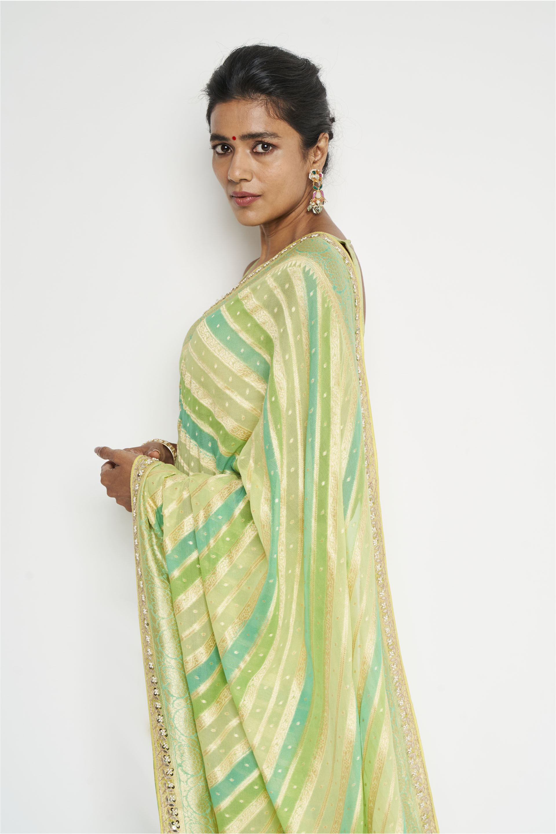 Aheli Benarasi Saree - Lime, Lime, image 4