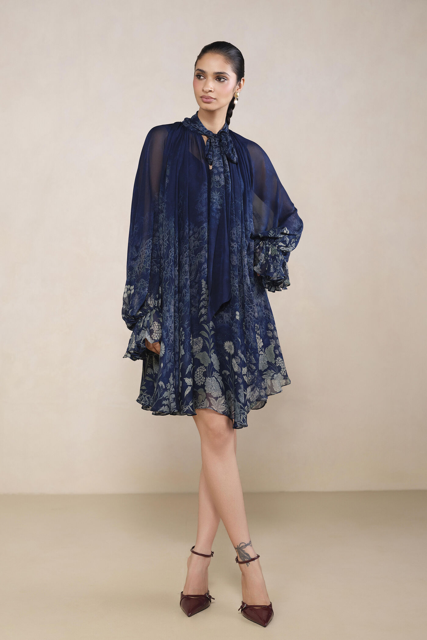 Riko Printed Bemberg Dress in Blue