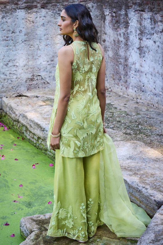 2 - Tropical Flamingos Kurta Set – Lime, image 2