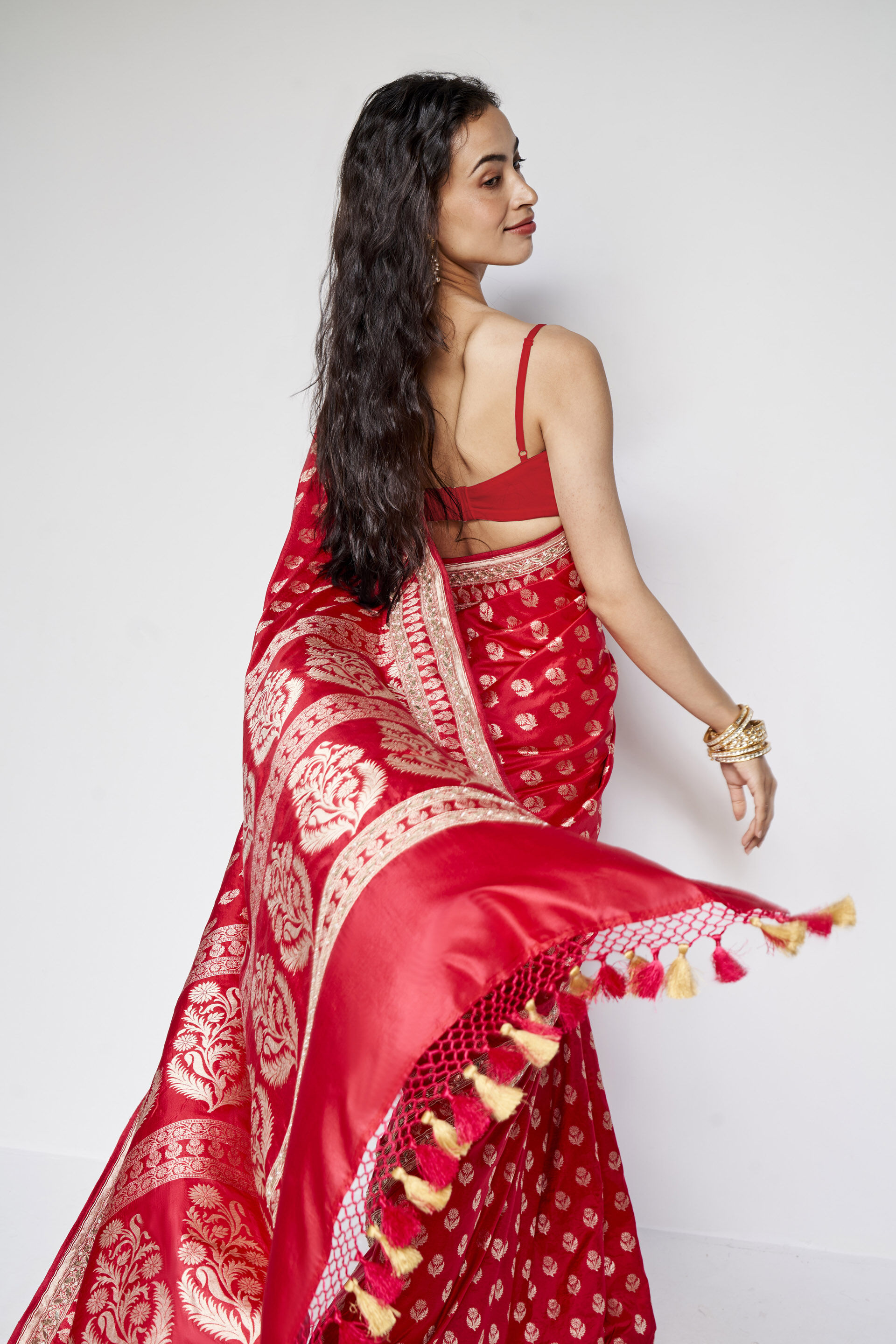 Shalena Benarasi Silk Embroidered Saree - Red, Red, image 5