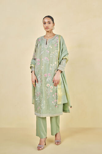 Nasrin Handwoven Maheshwari Suit Set, Sage, image 1