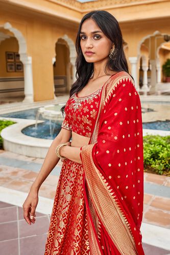 Valimai Lehenga Set, Red, image 4