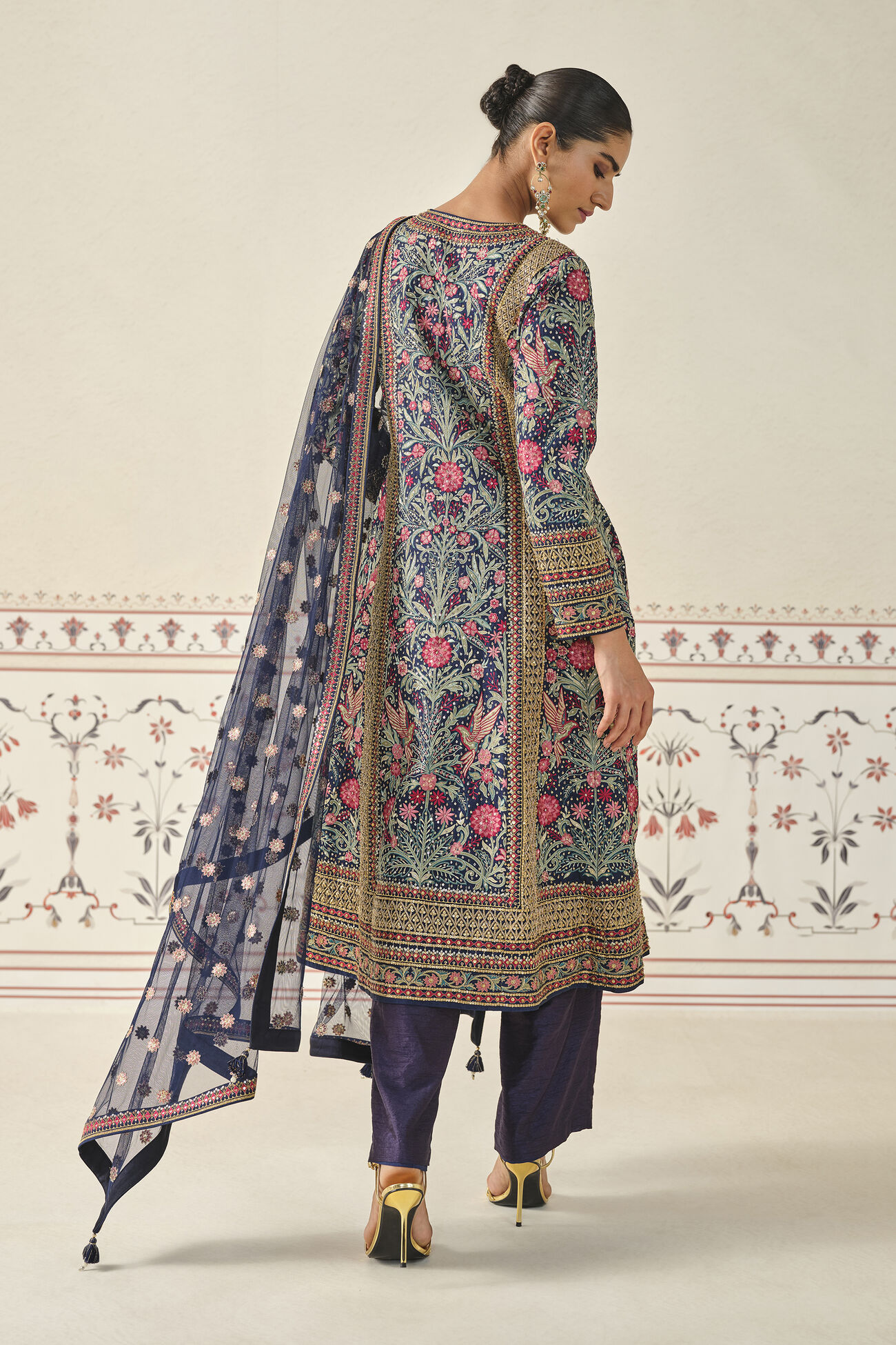 Toyam Embroidered Zardozi Silk Suit Set - Blue, Blue, image 2