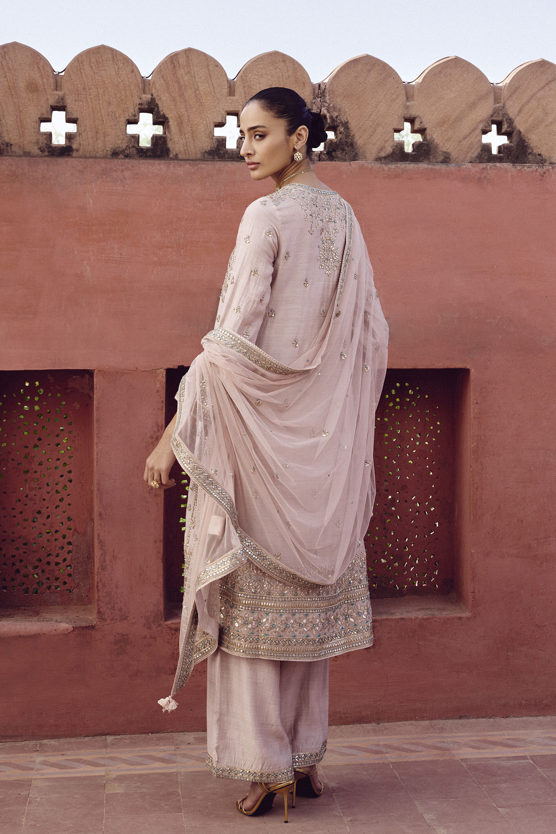 Parnasi Gota Patti Silk Suit Set - Pink