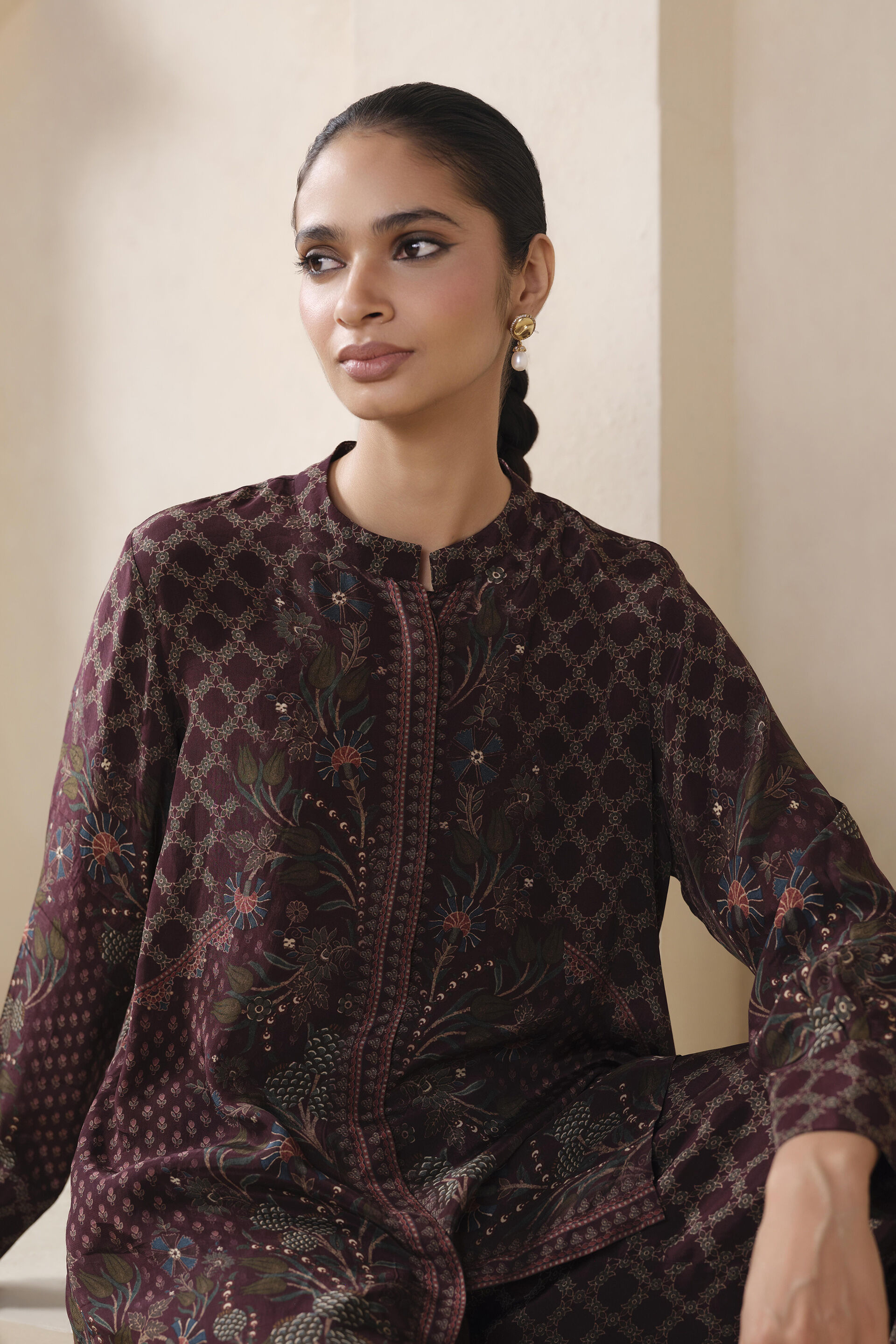Shaya Printed Co-ord in Wine, Wine, image 3