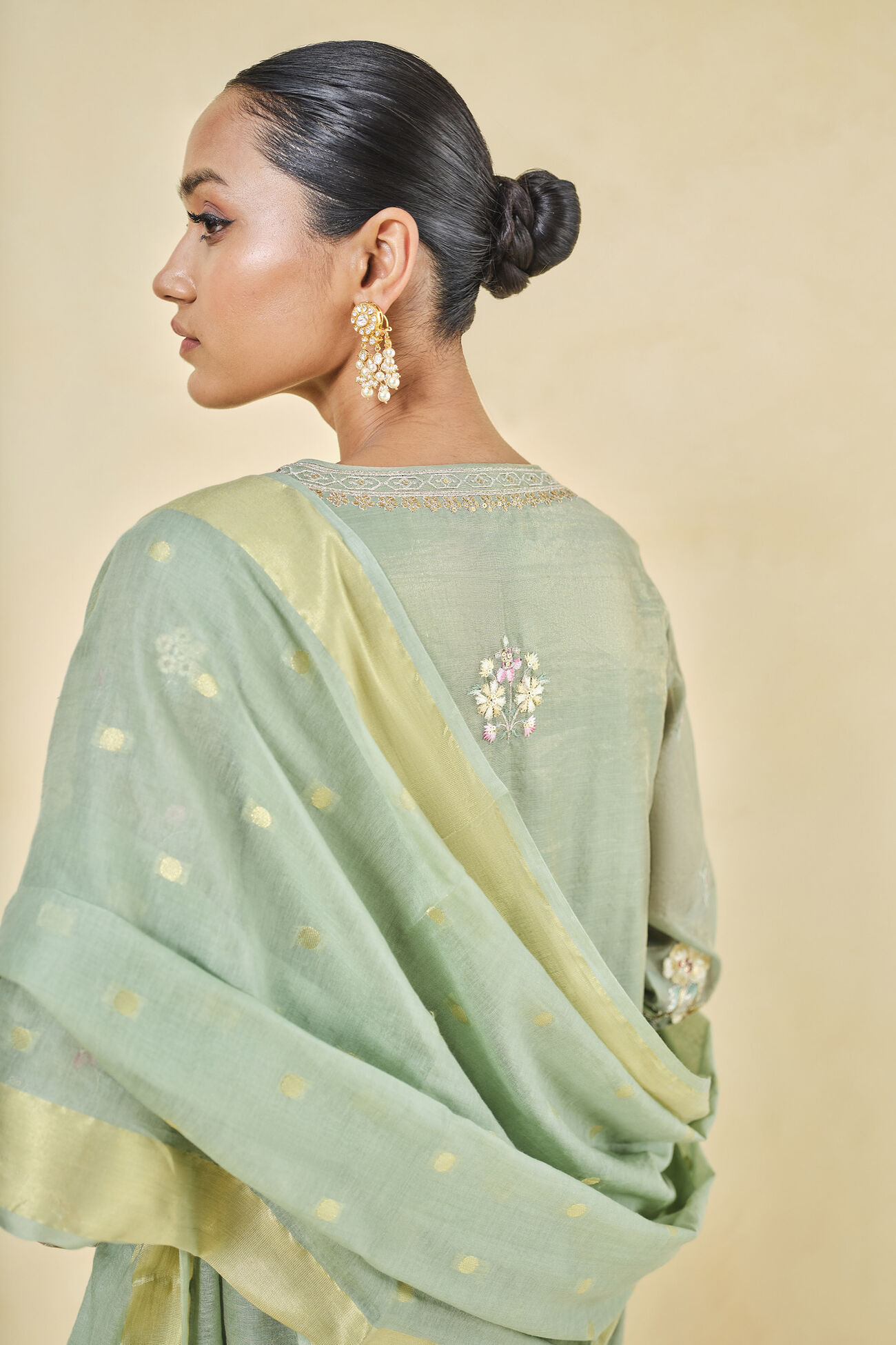 Nasrin Handwoven Maheshwari Suit Set, Sage, image 5
