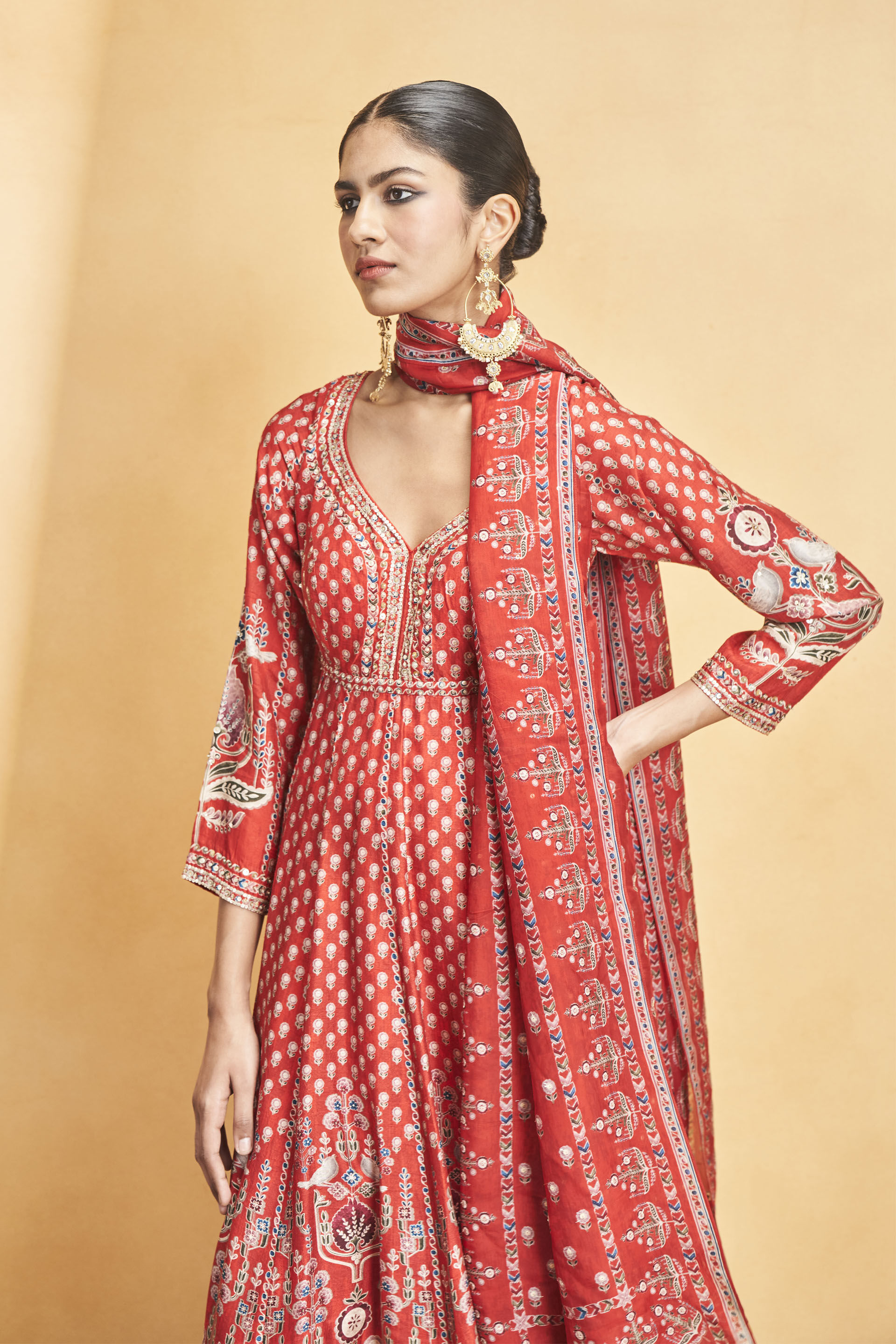 Naima Anarkali Set Red