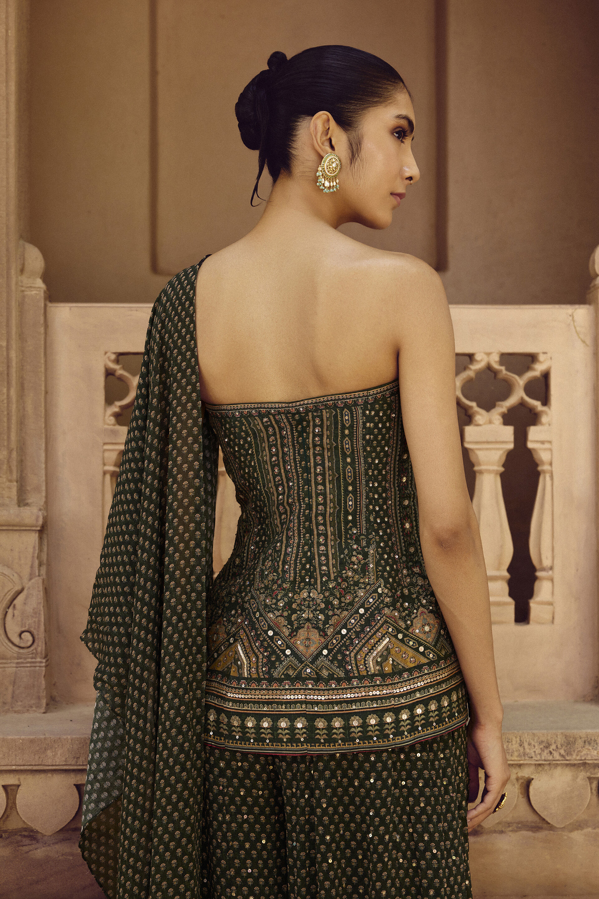 Anarika Silk Sharara Set - Green, Green, image 5