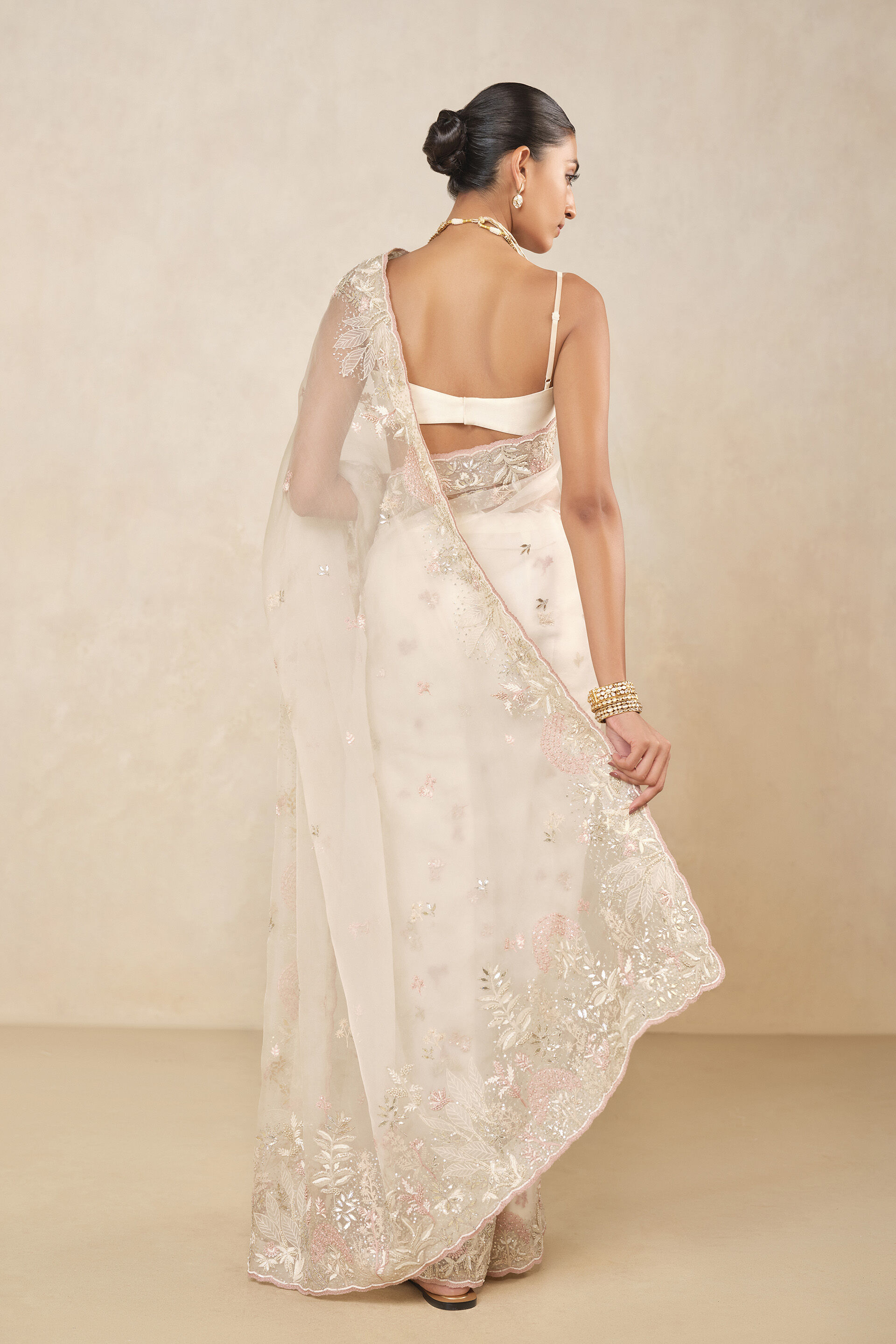 Earthbreeze Embroidered Silk Saree - Ivory, Ivory, image 2