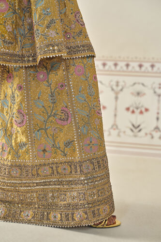 Sunburst Embroidered Zardozi Sharara Set - Yellow, Mustard, image 6