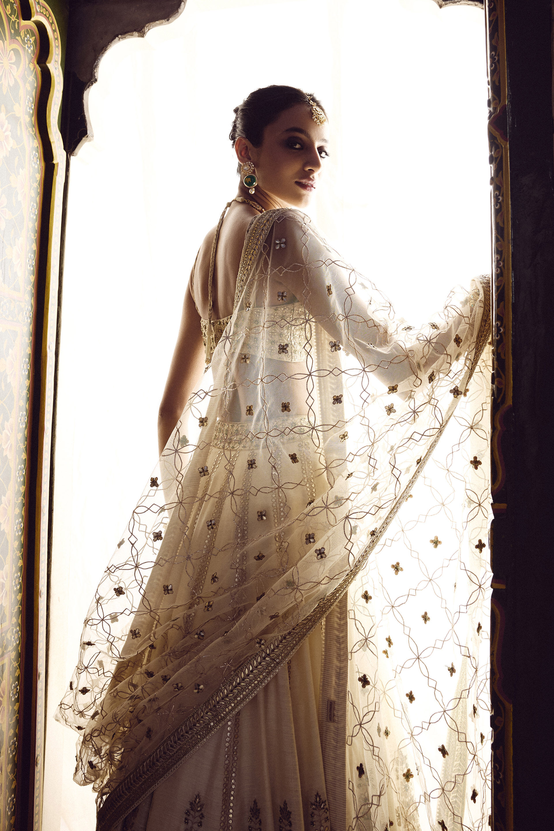 Nalika Gota Patti Silk Lehenga Set - Ivory, Ivory, image 4