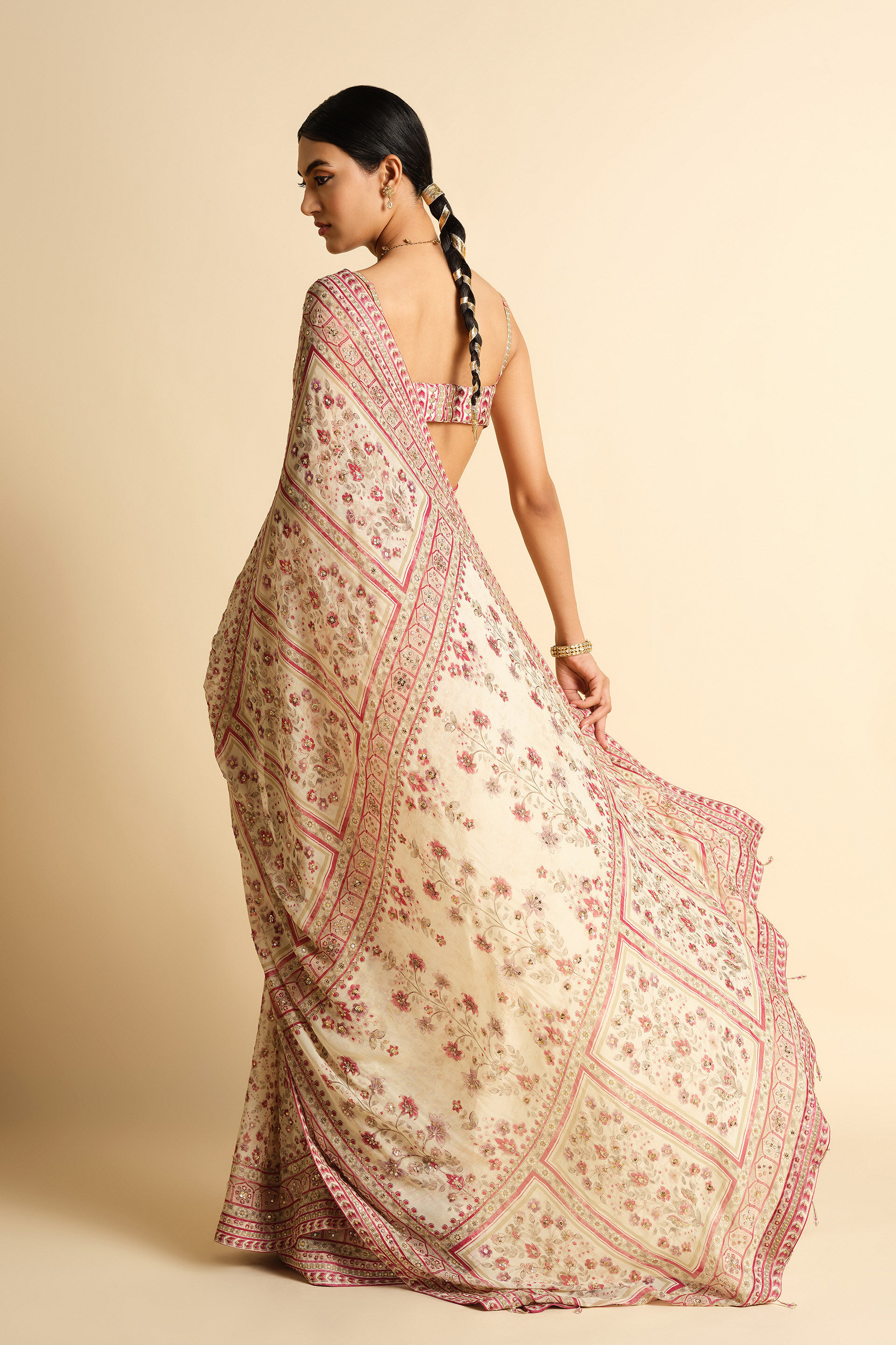 Sirvani Sequin Georgette Saree - Creme