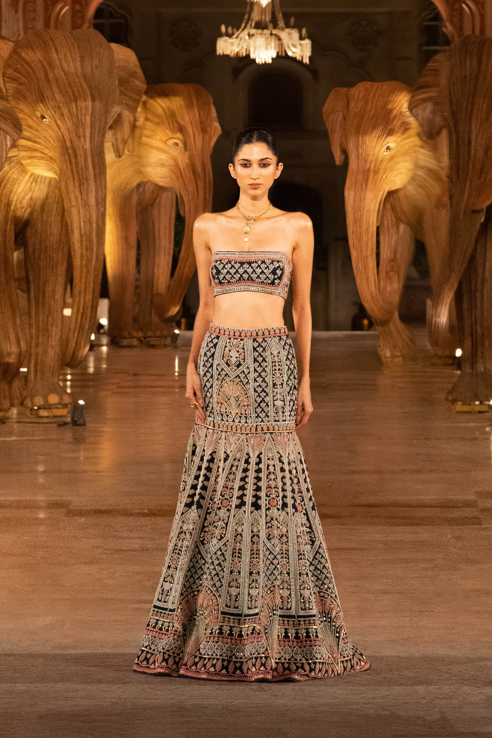 Nocturnal Melody Silk Zari Skirt Set - Blue, Blue, image 8