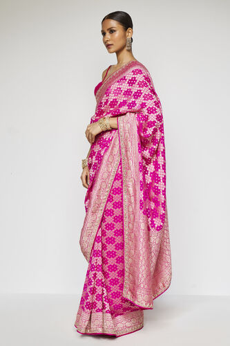 Gul Benarasi Silk Gota Patti Saree, Pink, image 2