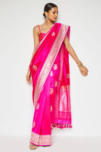 Malavika Benarasi Silk Embroidered Saree - Pink, Pink, image 4