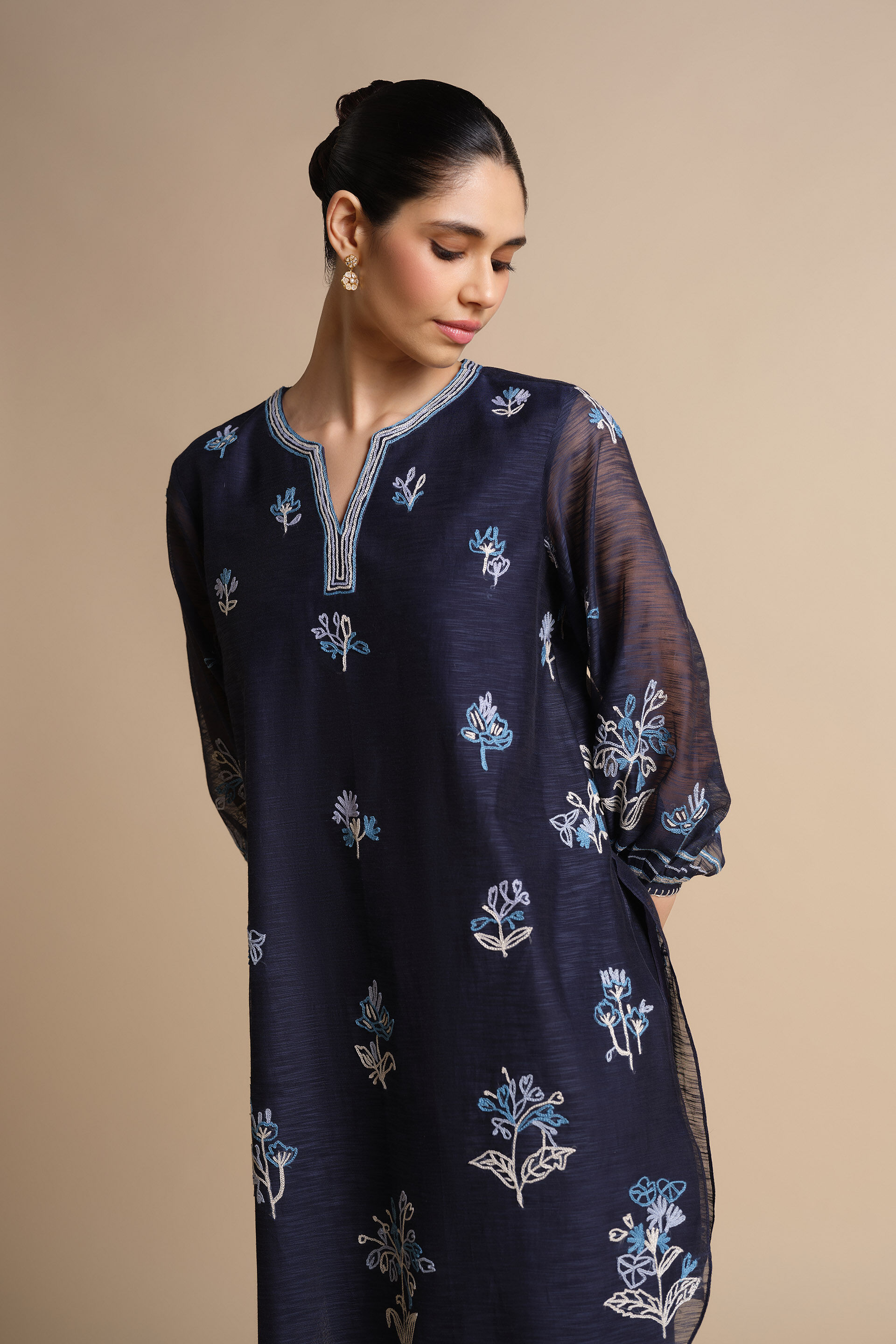 Plume Hand-embroidered SEWA Co-ord - Indigo, Indigo, image 4