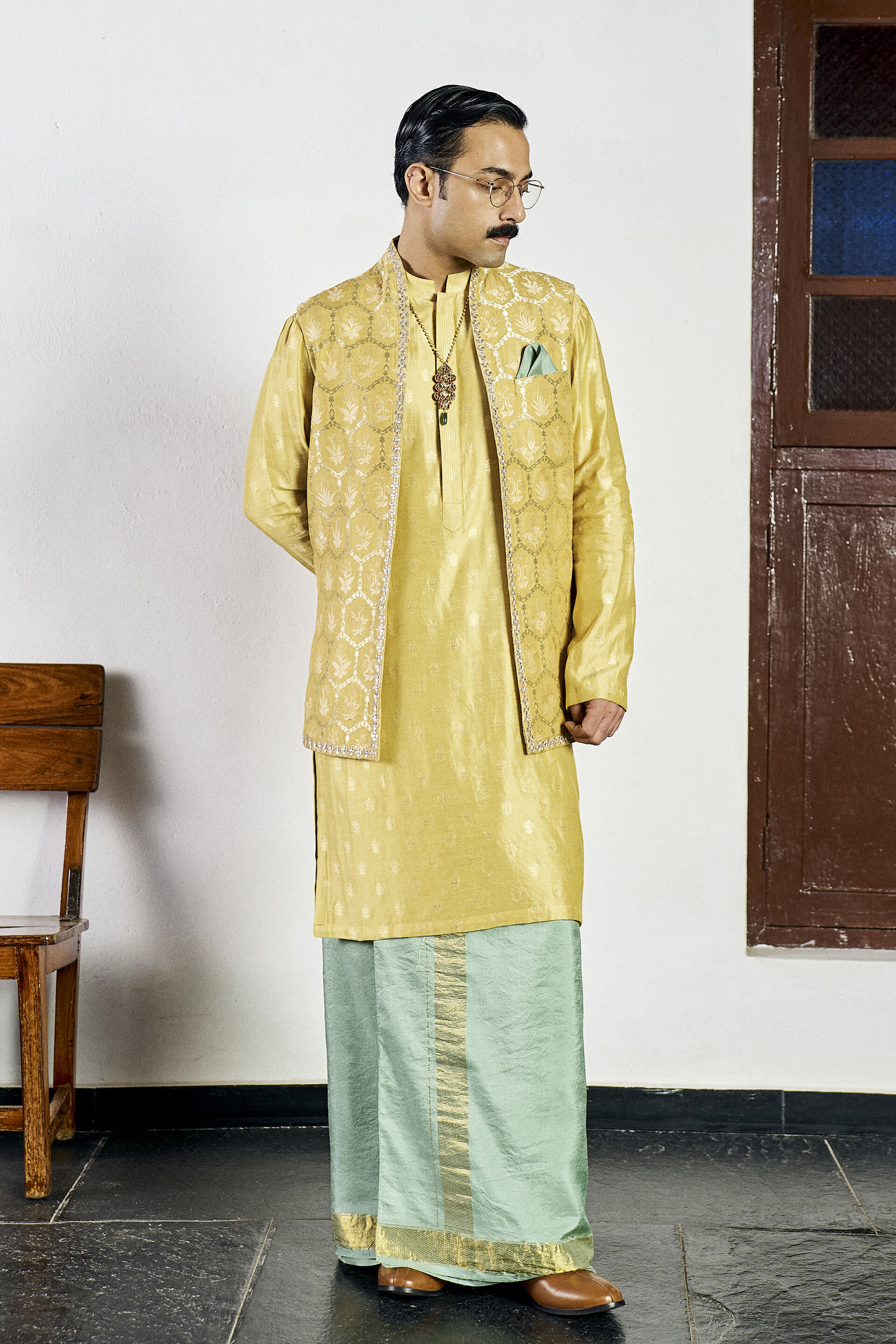 Dildar Kurta in Yellow Benarasi