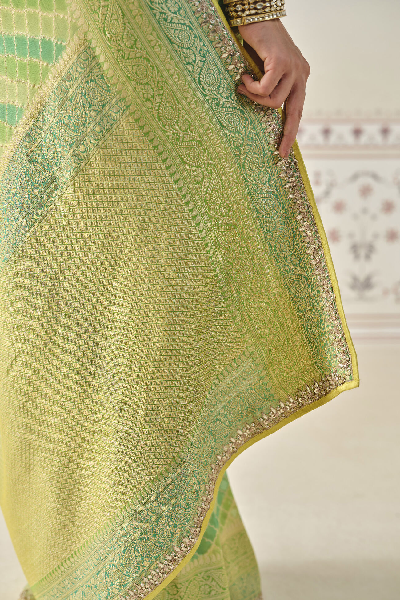 Trayi Handwoven Benarasi Silk Saree - Green, Lime, image 7