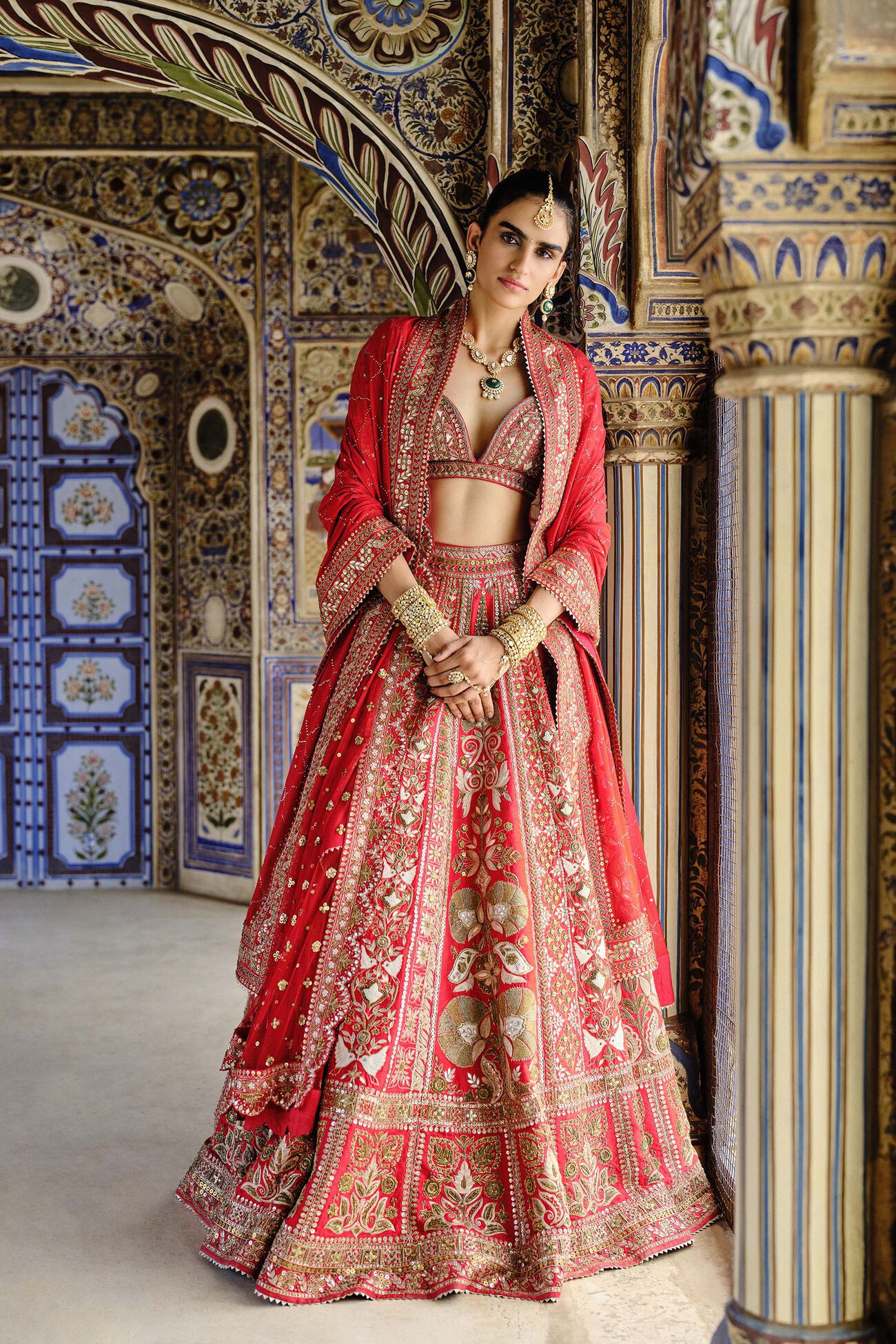 Mehreen Embroidered Zardozi Silk Lehenga Set - Red, Red, image 1