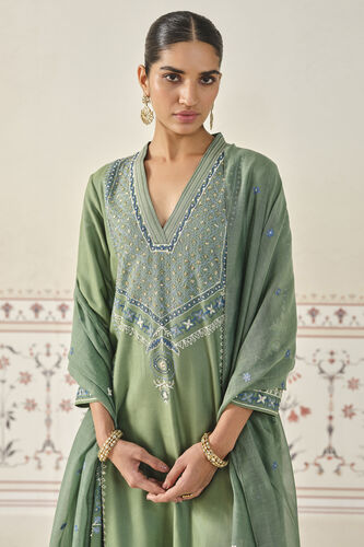 Anedya Kantha Silk Suit Set - Sage, Sage, image 4