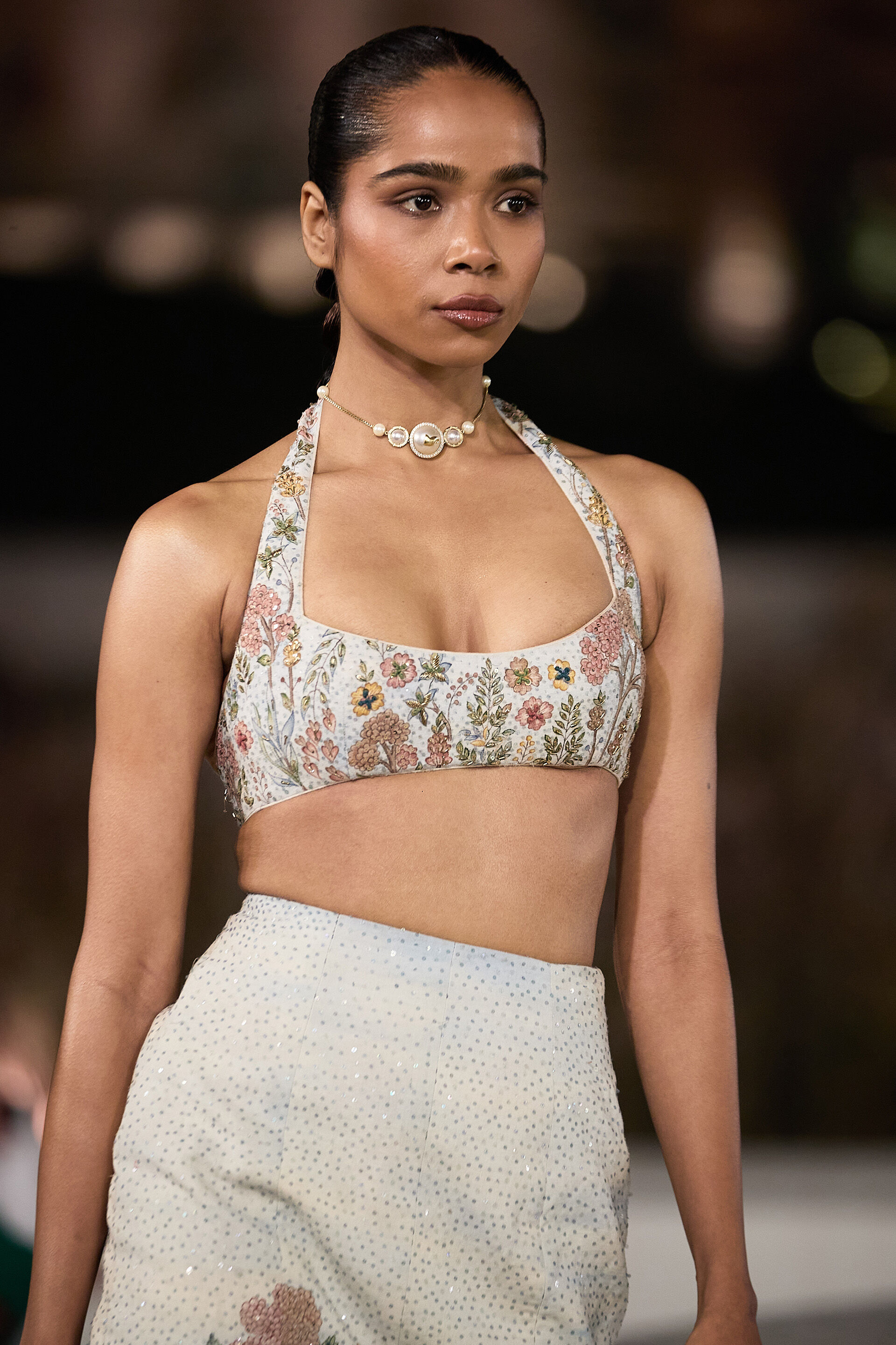 Leafsong Hand-painted Pichhwai Silk Skirt Set - Ivory