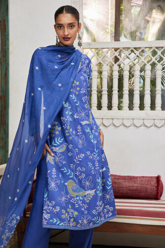 Vanhi Hand-embroidered Kantha Suit Set - Blue, Blue, image 3