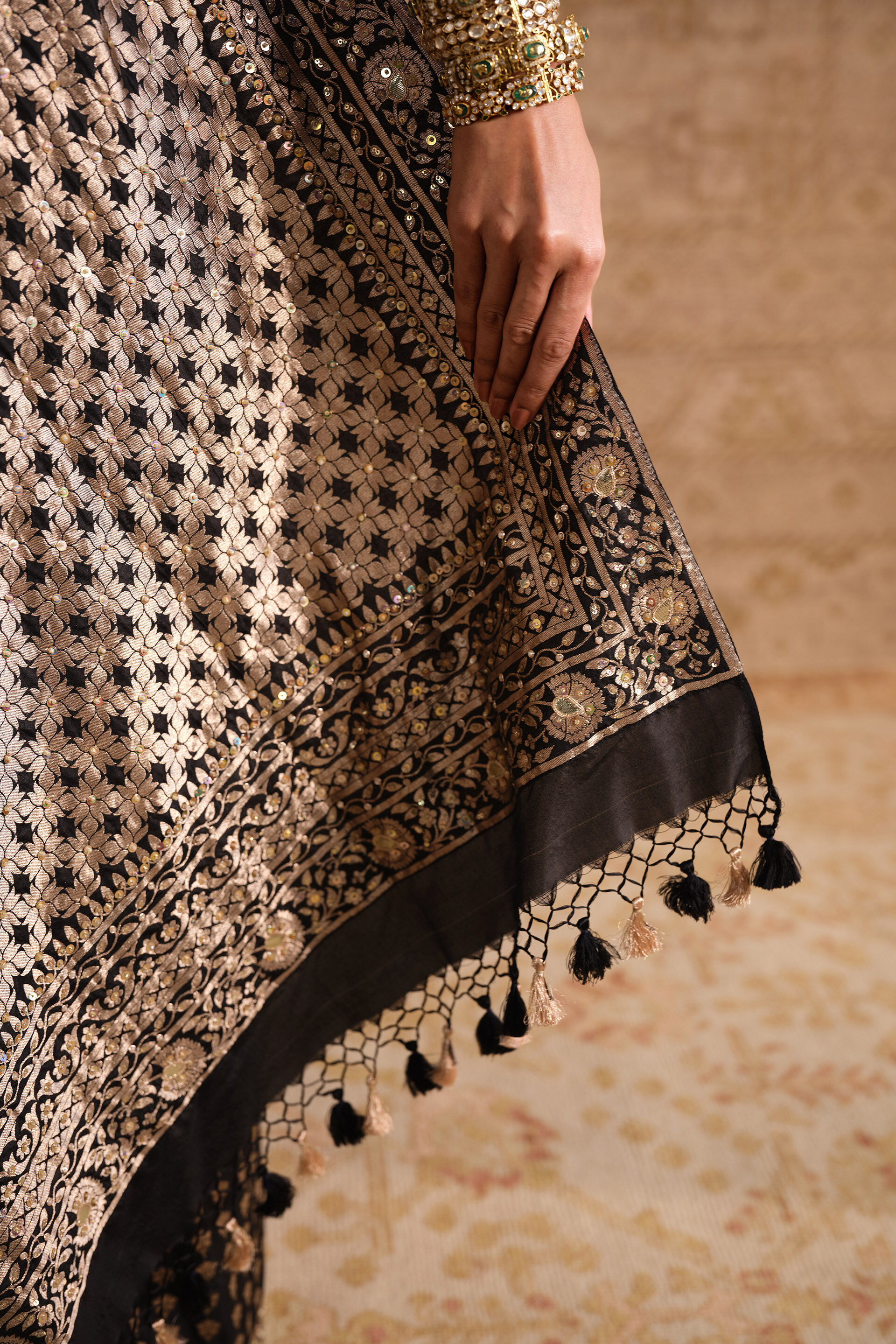 Arsheya Handwoven Benarasi Silk Saree - Black, Black, image 5