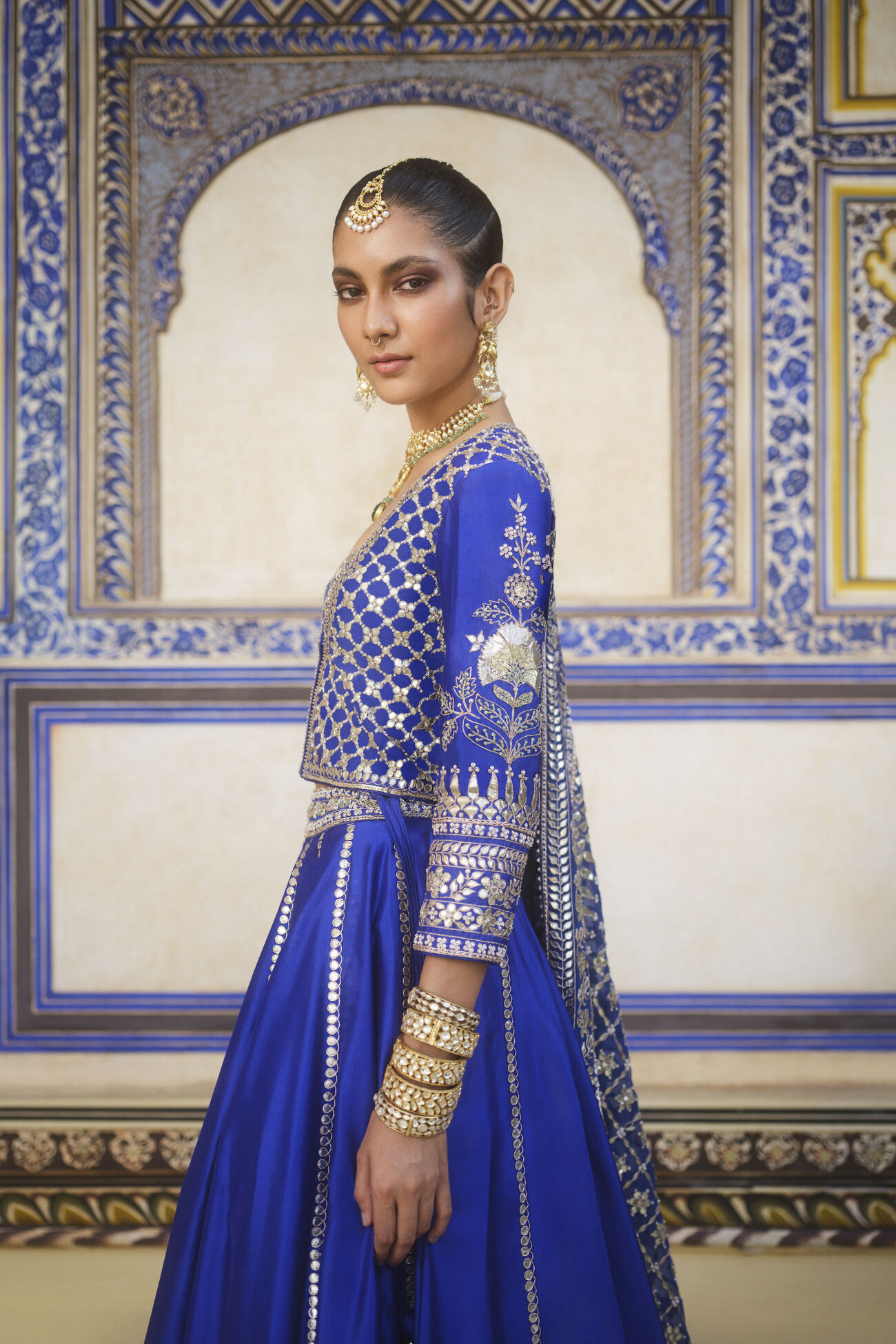 Ambar Gota Patti Silk Lehenga Set - Blue, Blue, image 3