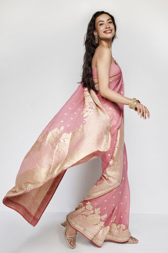 Abhinaya Benarasi Silk Embroidered Saree, Blush, image 2