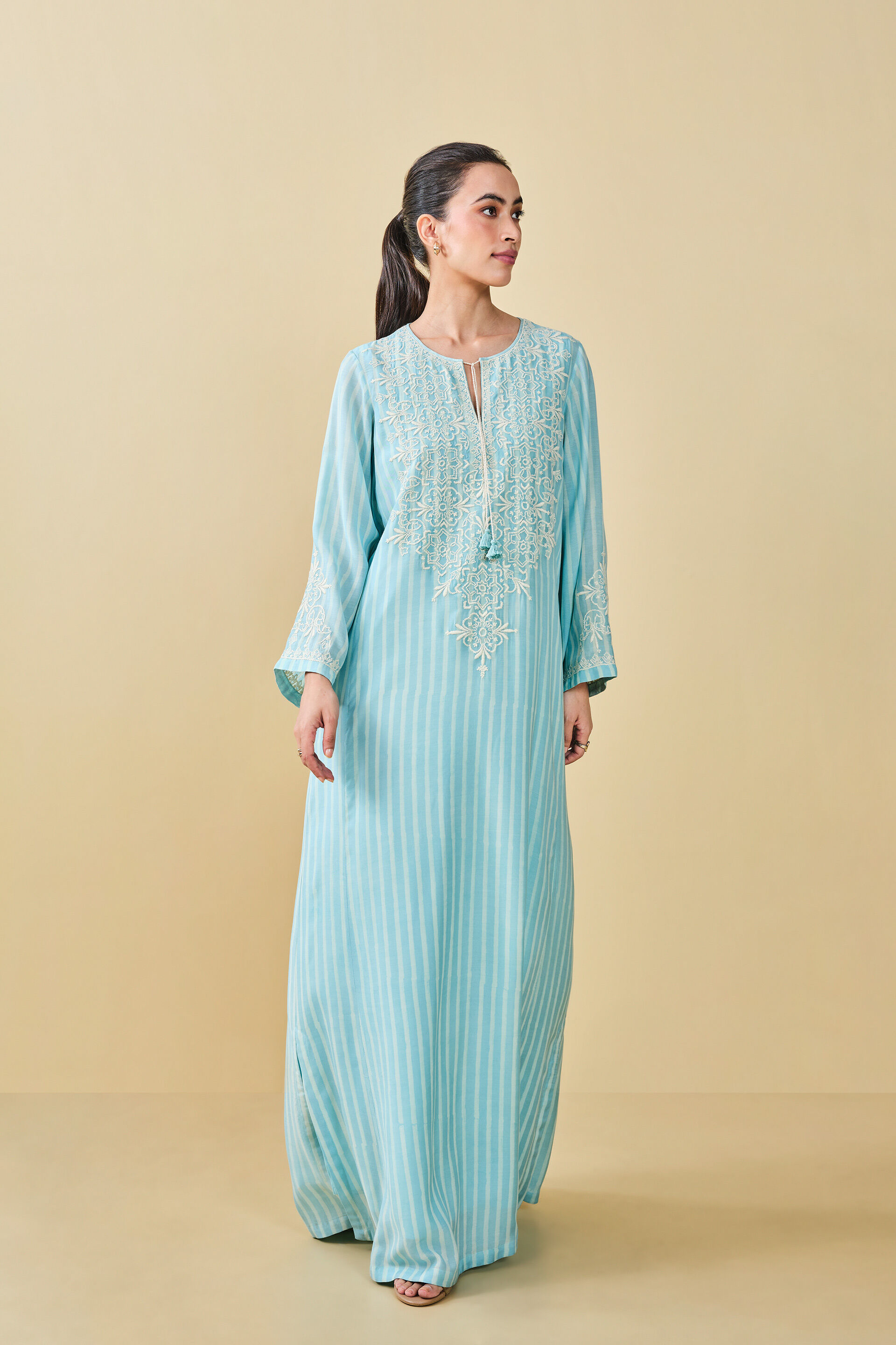 Berry Pluck Hand-block Printed Kaftan - Blue