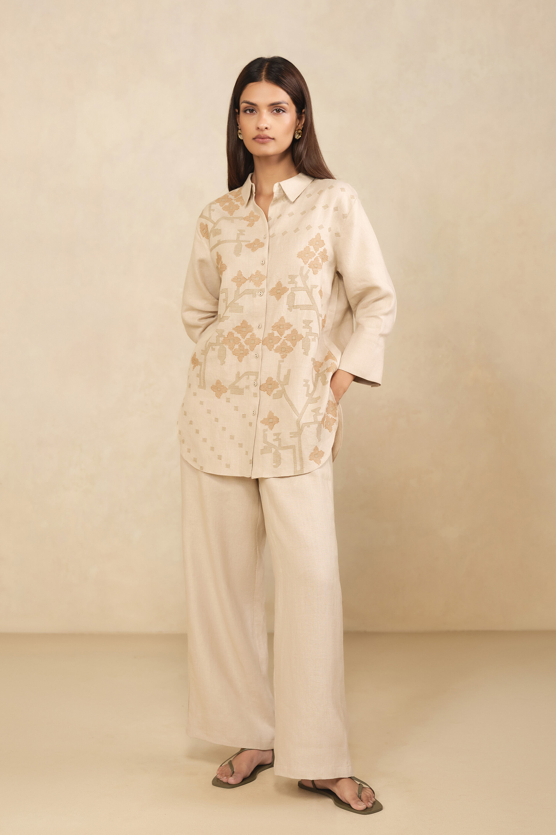 Haiku Embroidered Hemp Co-ord -  Beige