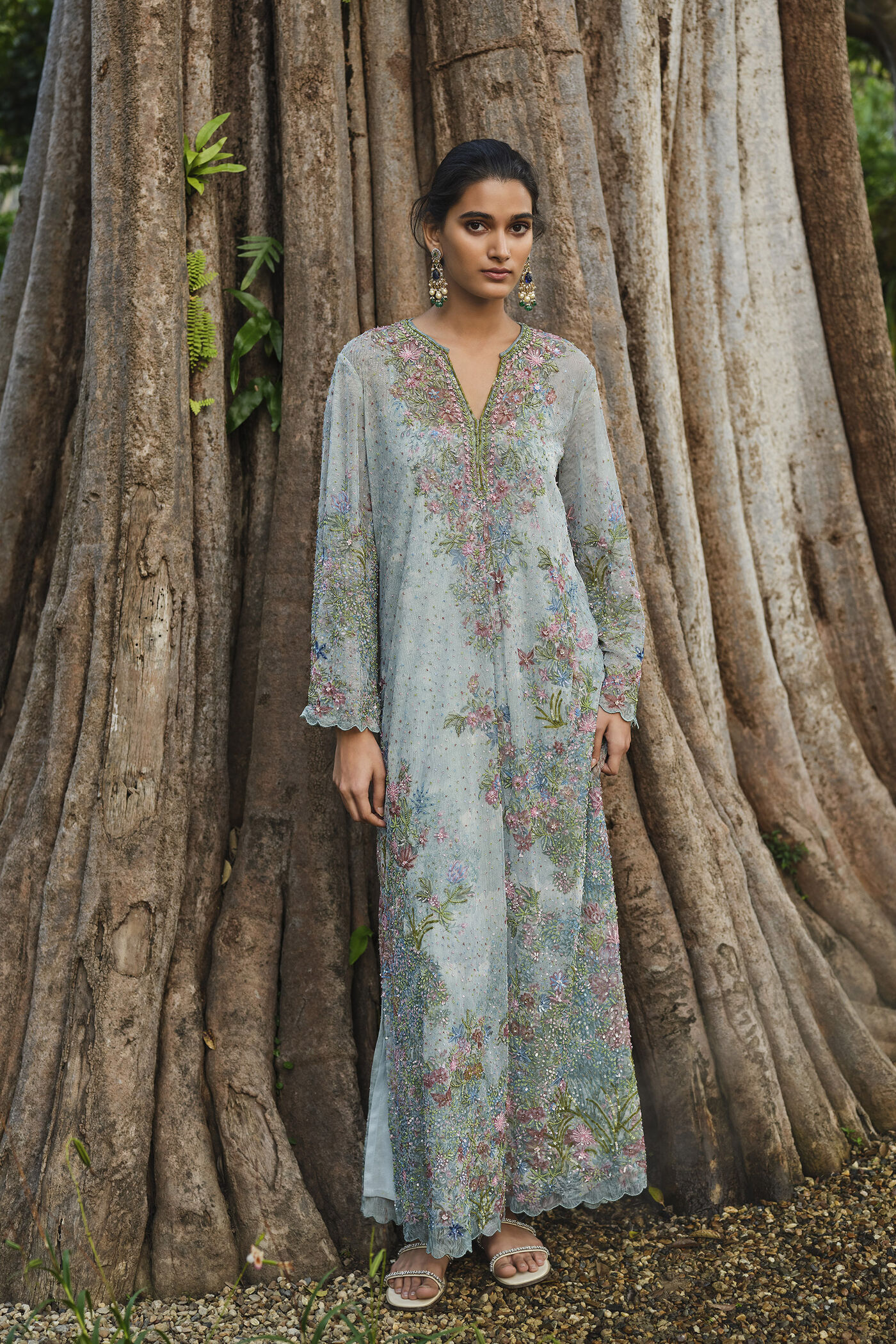 Silaam Printed Kaftan - Powder Blue Silaam Printed Kaftan - Powder Blue