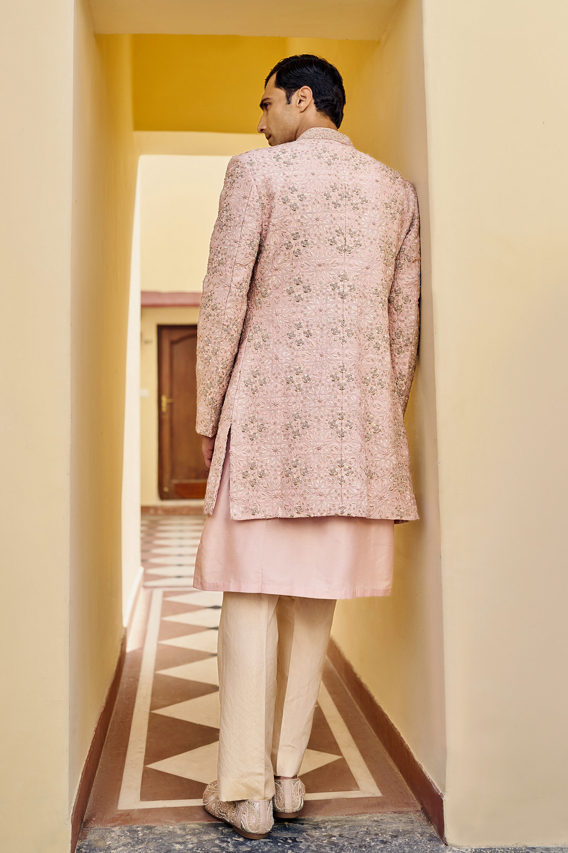 Ballad Embroidered Zardozi Silk Sherwani - Pink