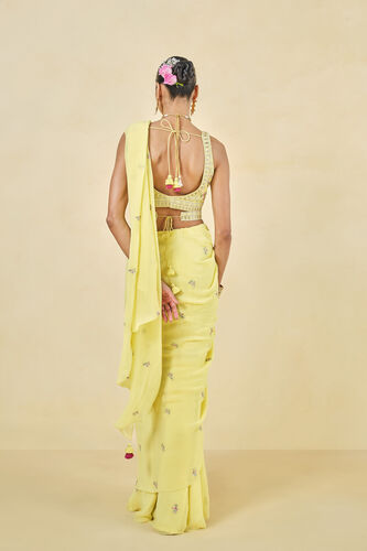 Summer Bloom Embroidered Georgette Pre-draped Saree - Yellow, Yellow, image 3